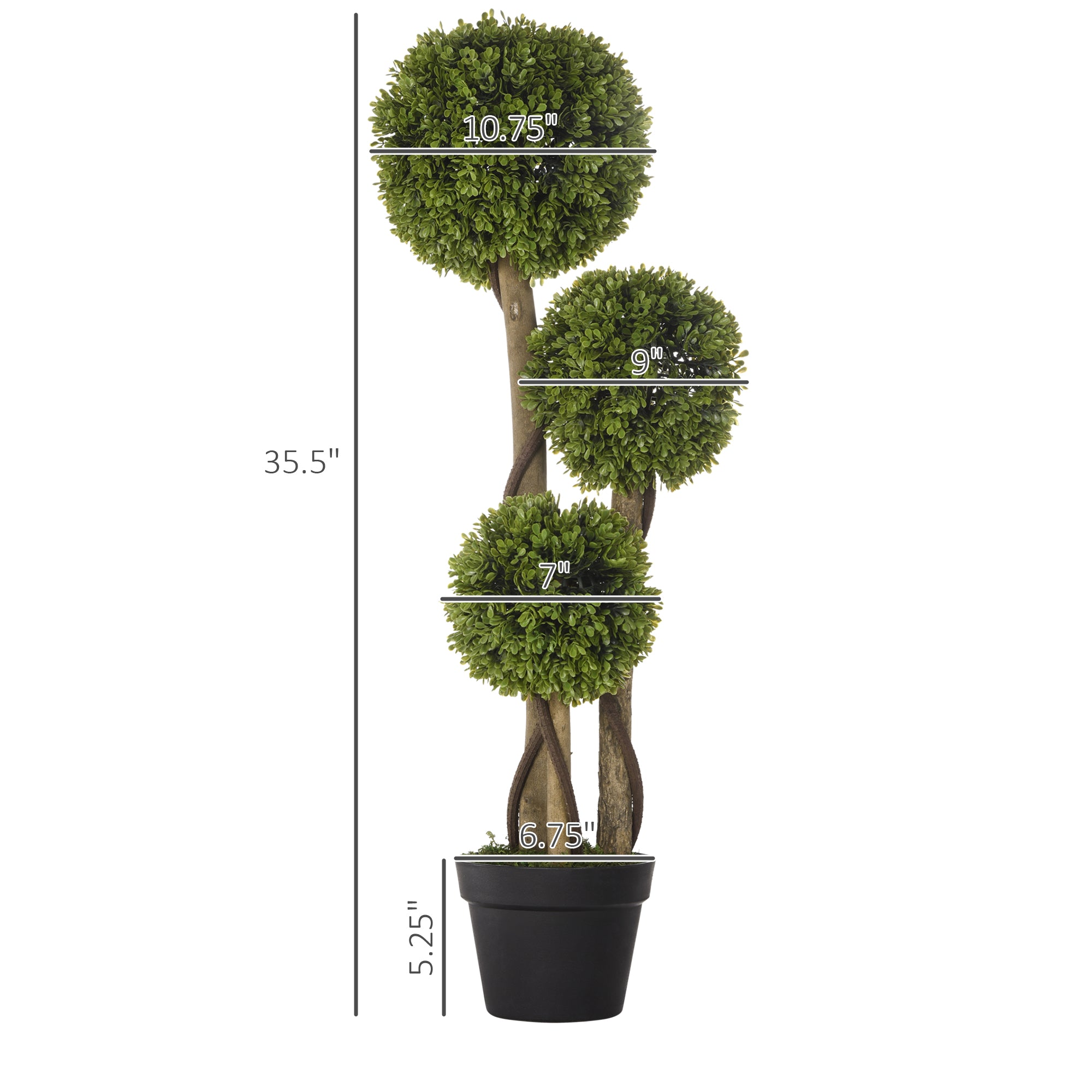 35.5" Artificial Ball Boxwood Topiary Tree Fake Plant in Pot, Light Green