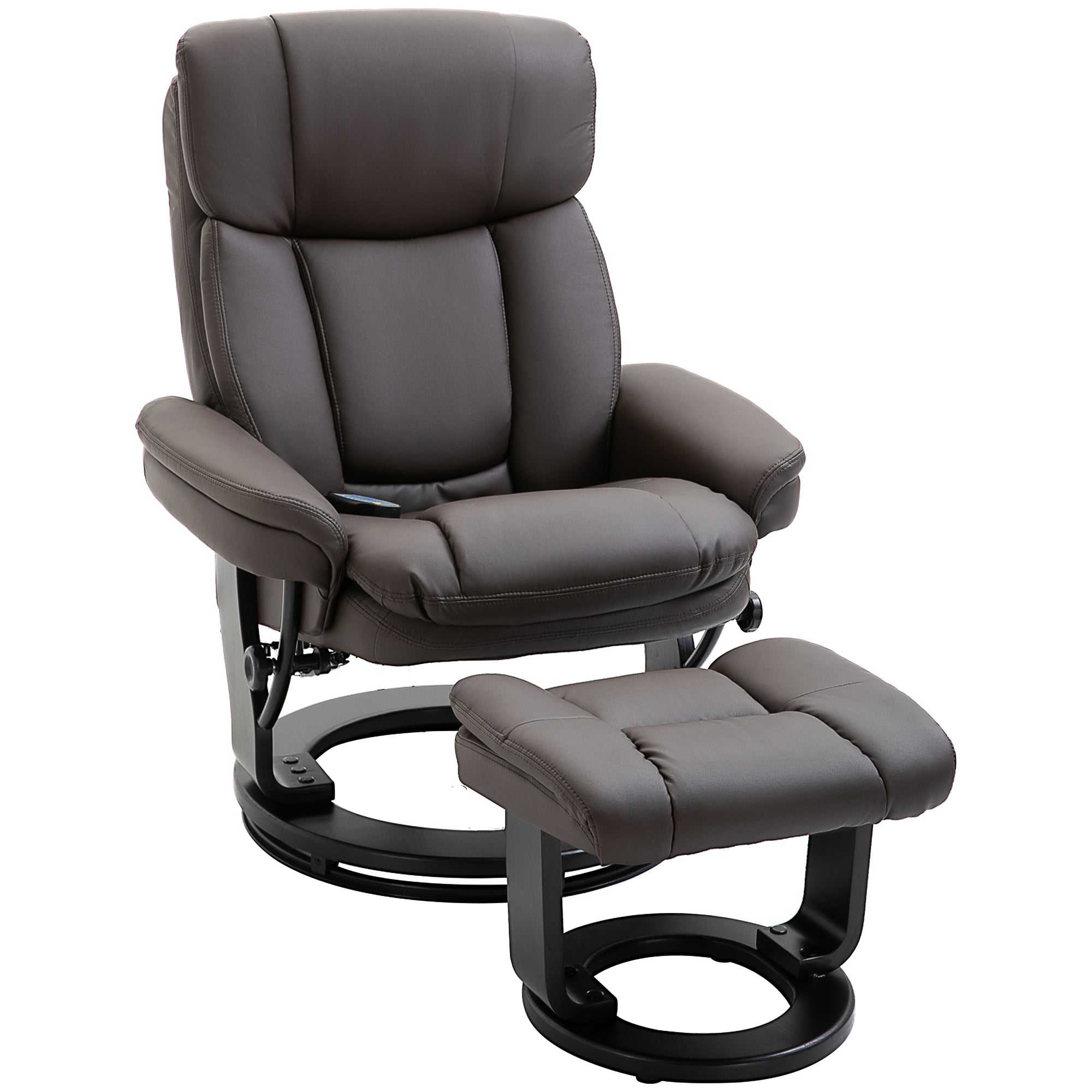 PU Leather Massage Recliner Chair with Ottoman 10 Point Vibration Swiveling Armchair Brown