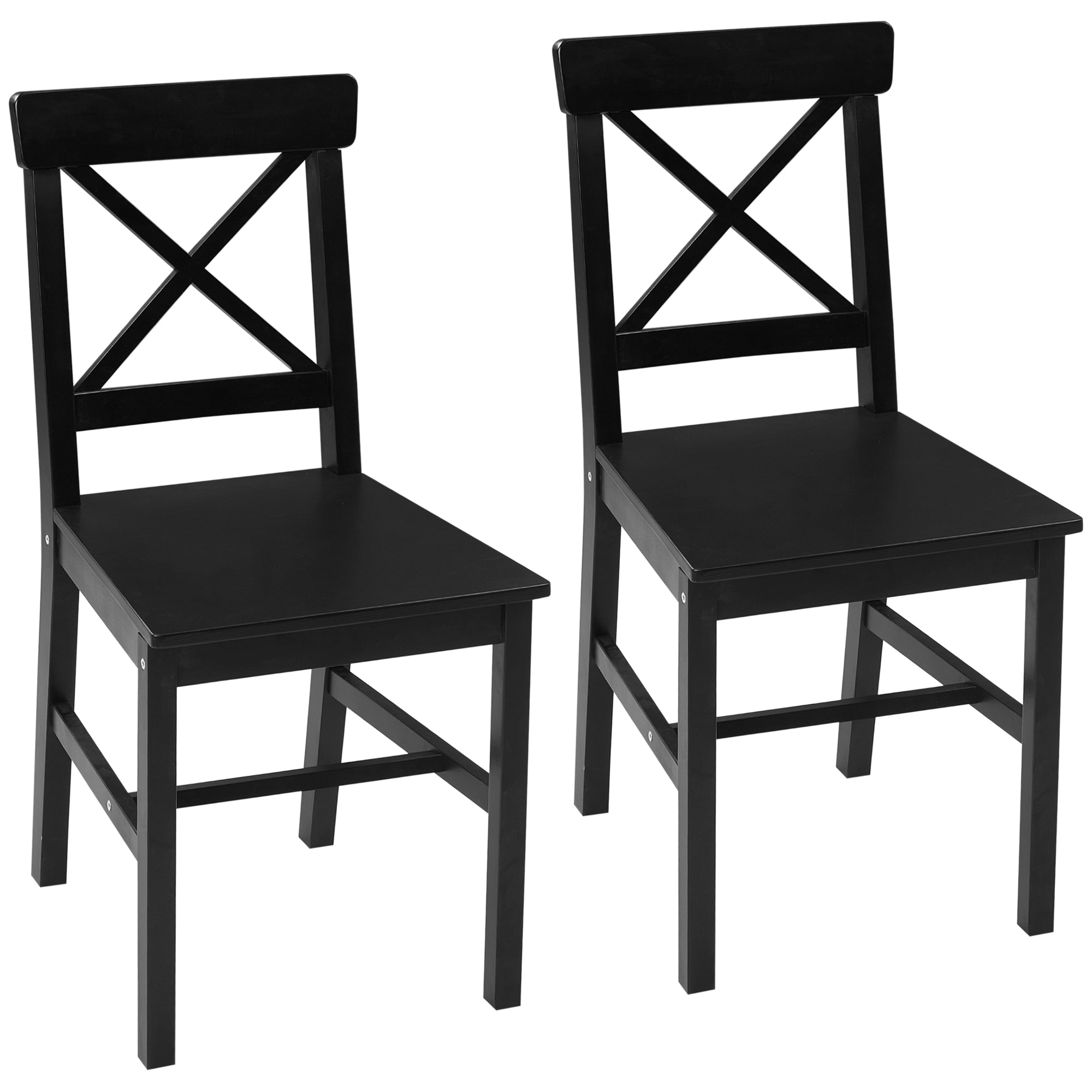 HOMCOM Dining Chairs Set of 2, Farmhouse Wooden Kitchen Chairs with Cross Back, Solid Structure for Dining Room, Black