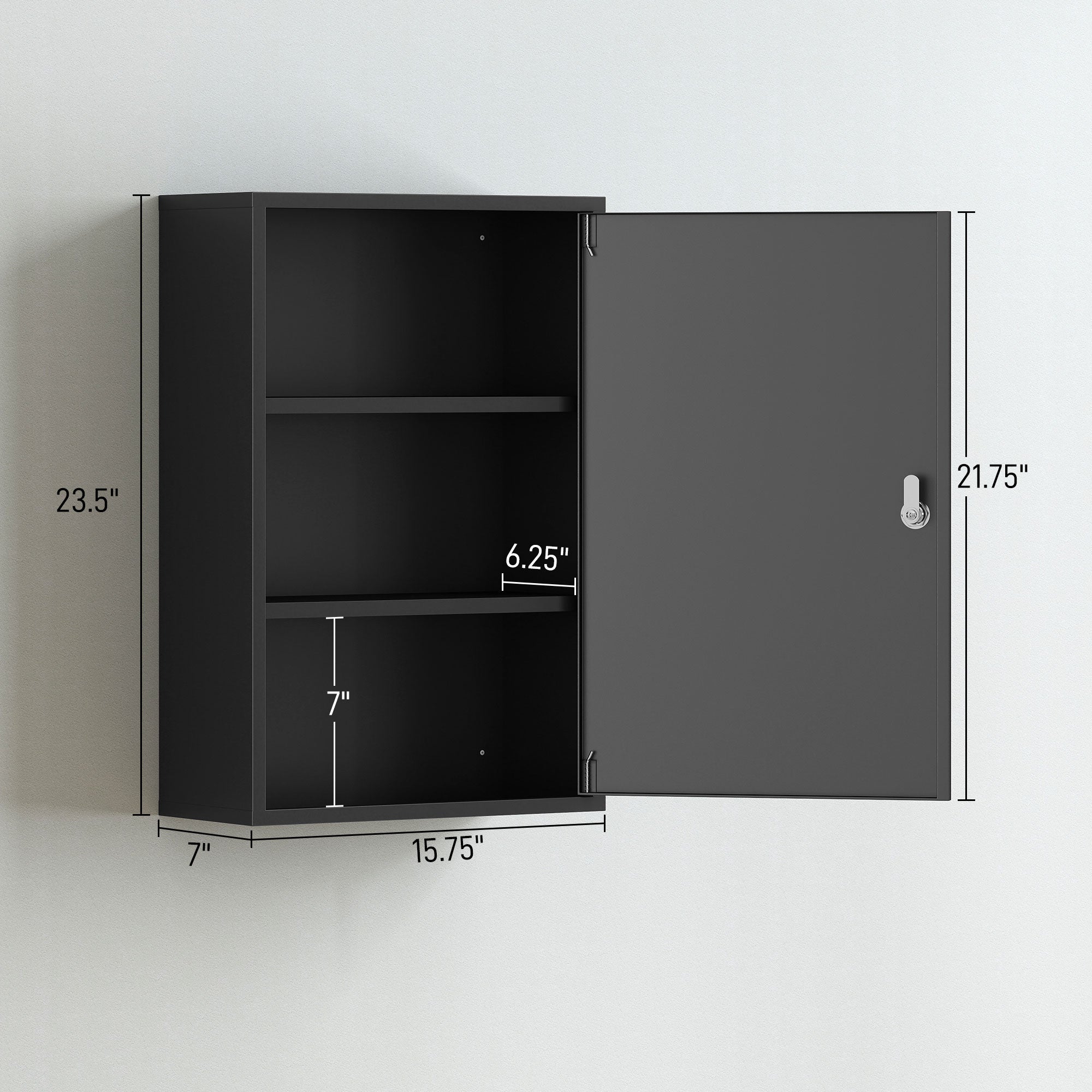 Steel Wall Mount Medicine Cabinet 3 Tier Emergency Box for Bathroom Kitchen, Lockable with 2 Keys, Black