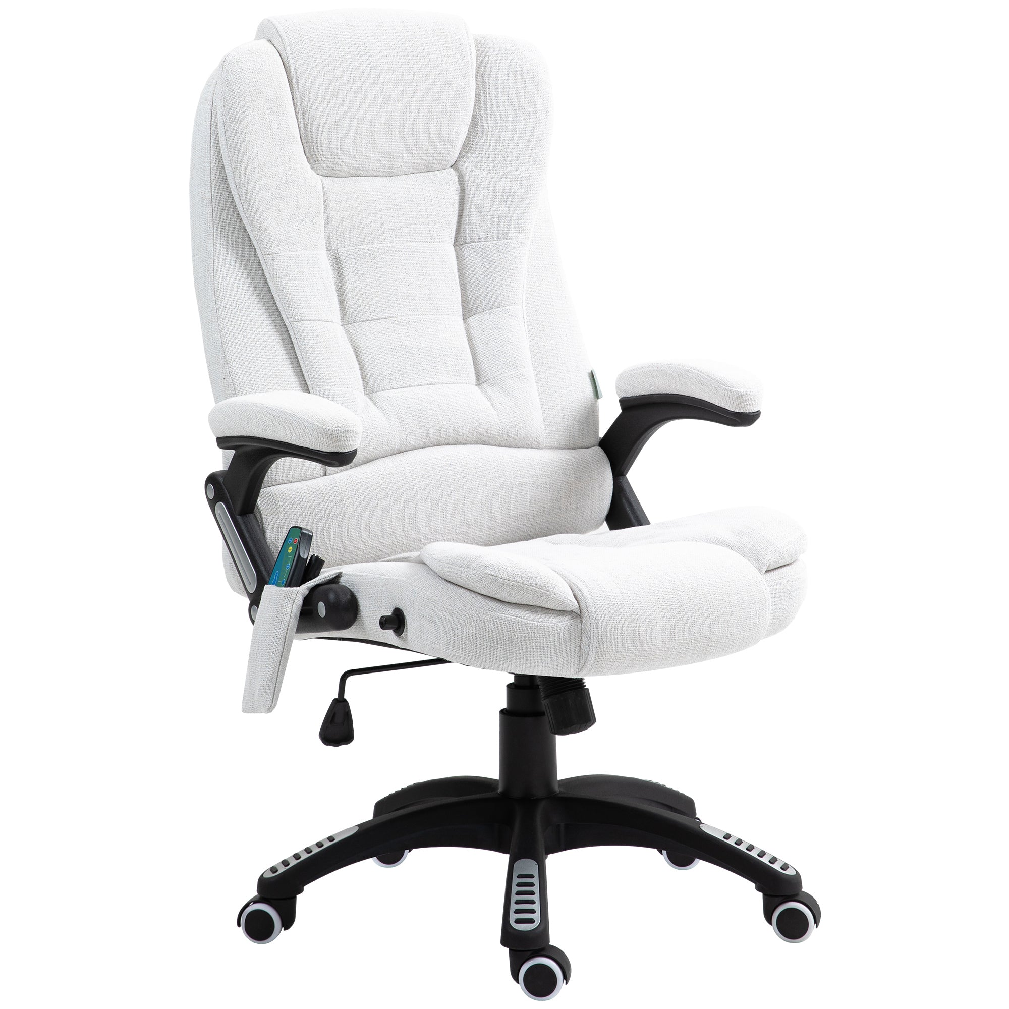 Vinsetto Office Chair, Ergonomic Desk Chair with 6-Point Massage and Back Heated, Linen-Feel Fabric Computer Gaming Chair with Arms, Lumbar Support, Cream White