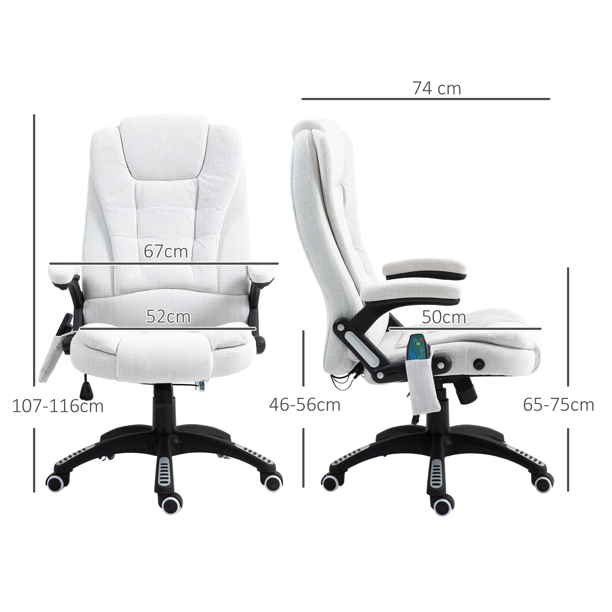 Vinsetto Office Chair, Ergonomic Desk Chair with 6-Point Massage and Back Heated, Linen-Feel Fabric Computer Gaming Chair with Arms, Lumbar Support, Cream White