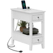 HOMCOM End Table with Charging Station and USB Ports, Modern Narrow Side Table with Storage Shelf, 2 Drawers for Living Room, White