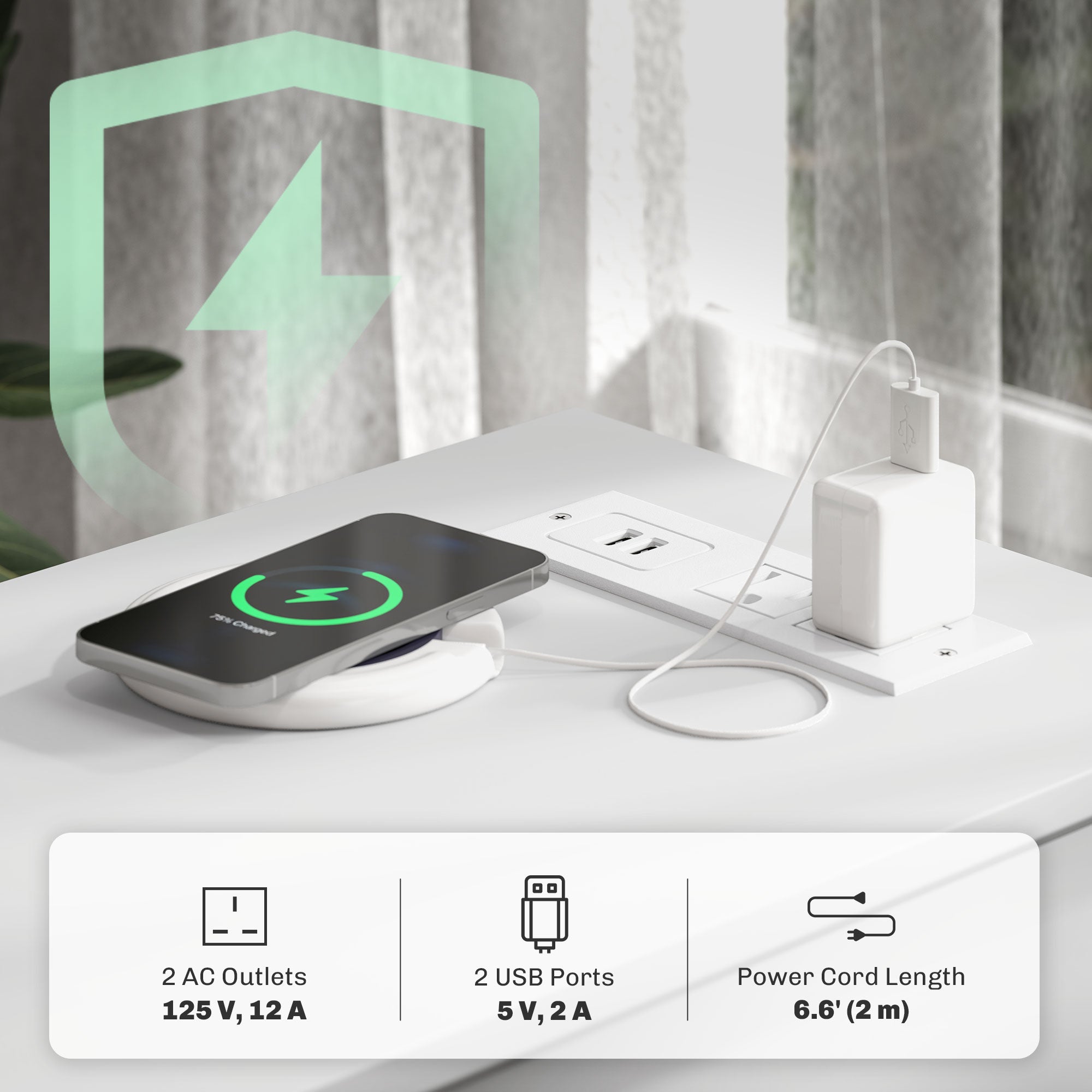 HOMCOM End Table with Charging Station and USB Ports, Modern Narrow Side Table with Storage Shelf, 2 Drawers for Living Room, White