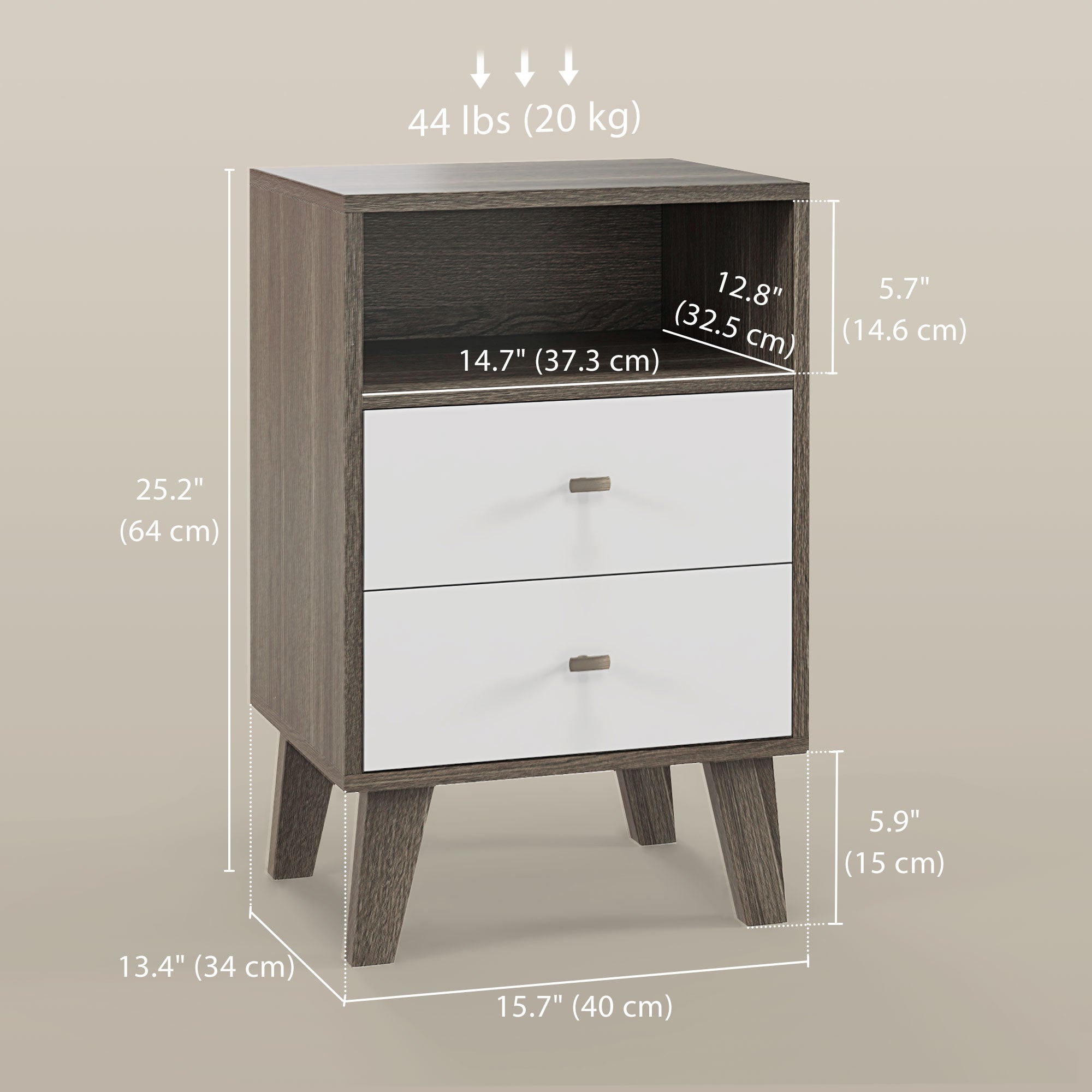 HOMCOM Nightstand Set of 2, Bedside Table with 3 Drawers and Open Storage, Modern End Table, Grey