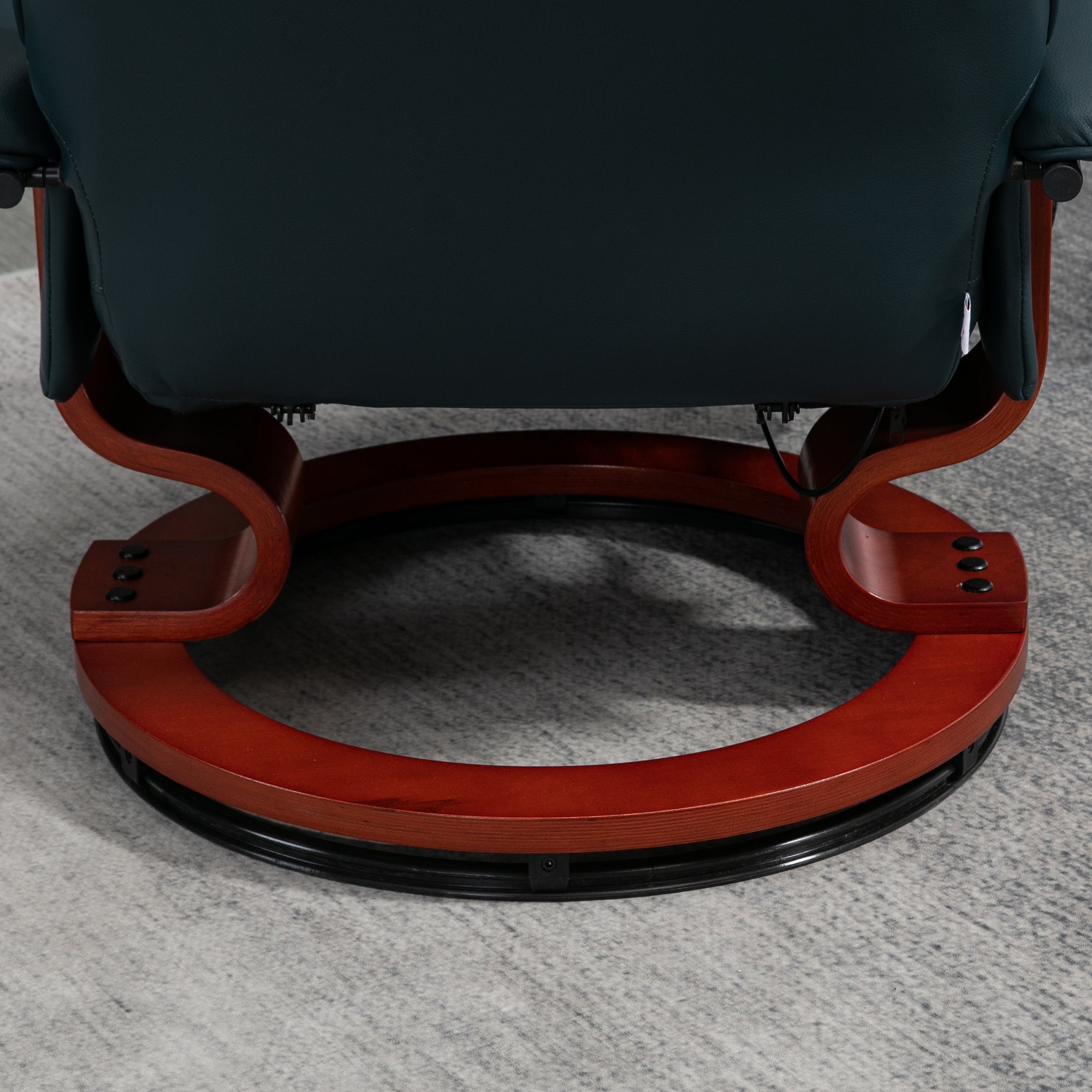 Faux Leather Recliner Chair, Swivel Recliner w/ Footrest, Armrest & Wood Base, Blue