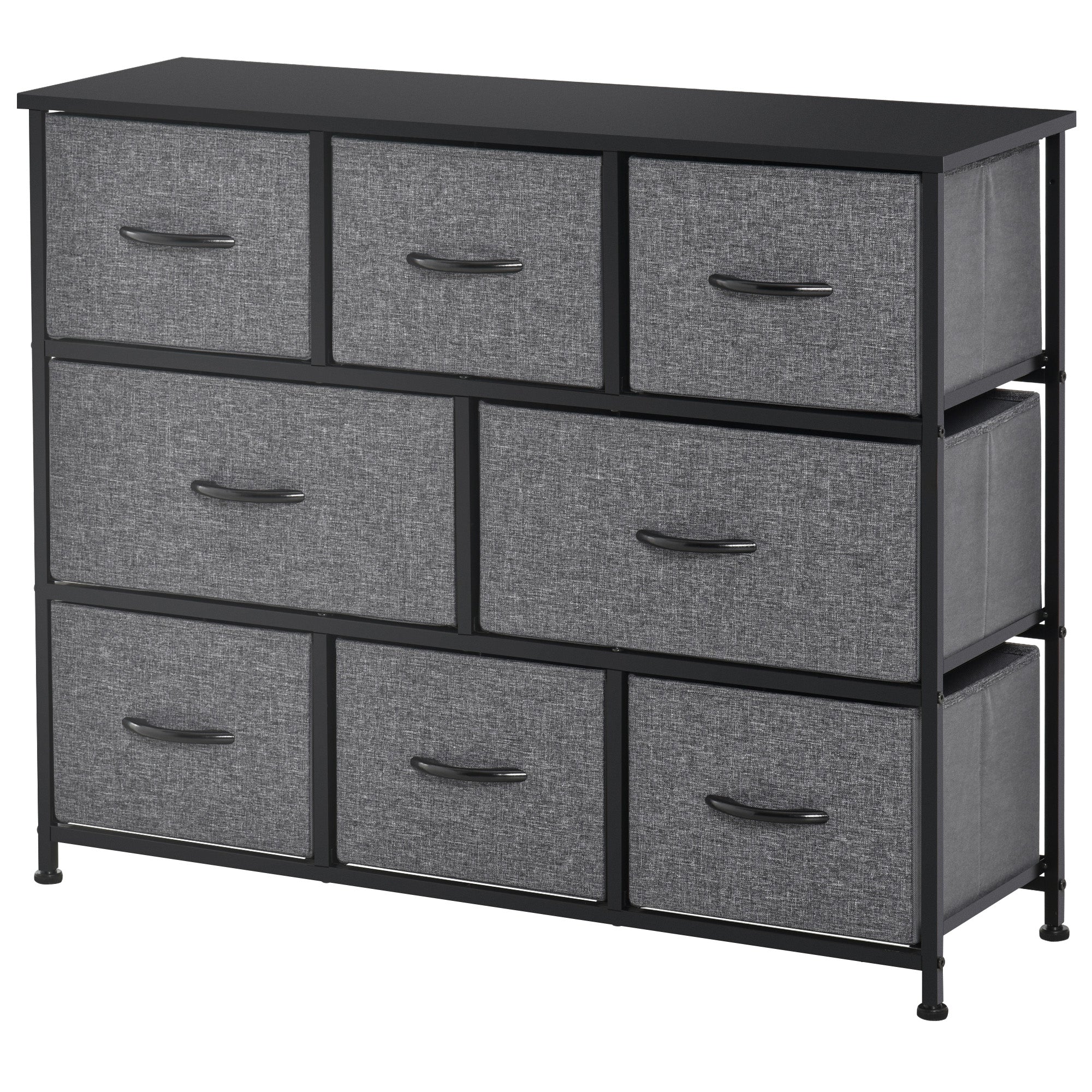 Dresser for Bedroom with 8 Drawers, 3-Tier Fabric Chest of Drawers, Tall Dresser Storage Tower with Steel Frame and Wooden Top for Closets, Nursery Room, Black