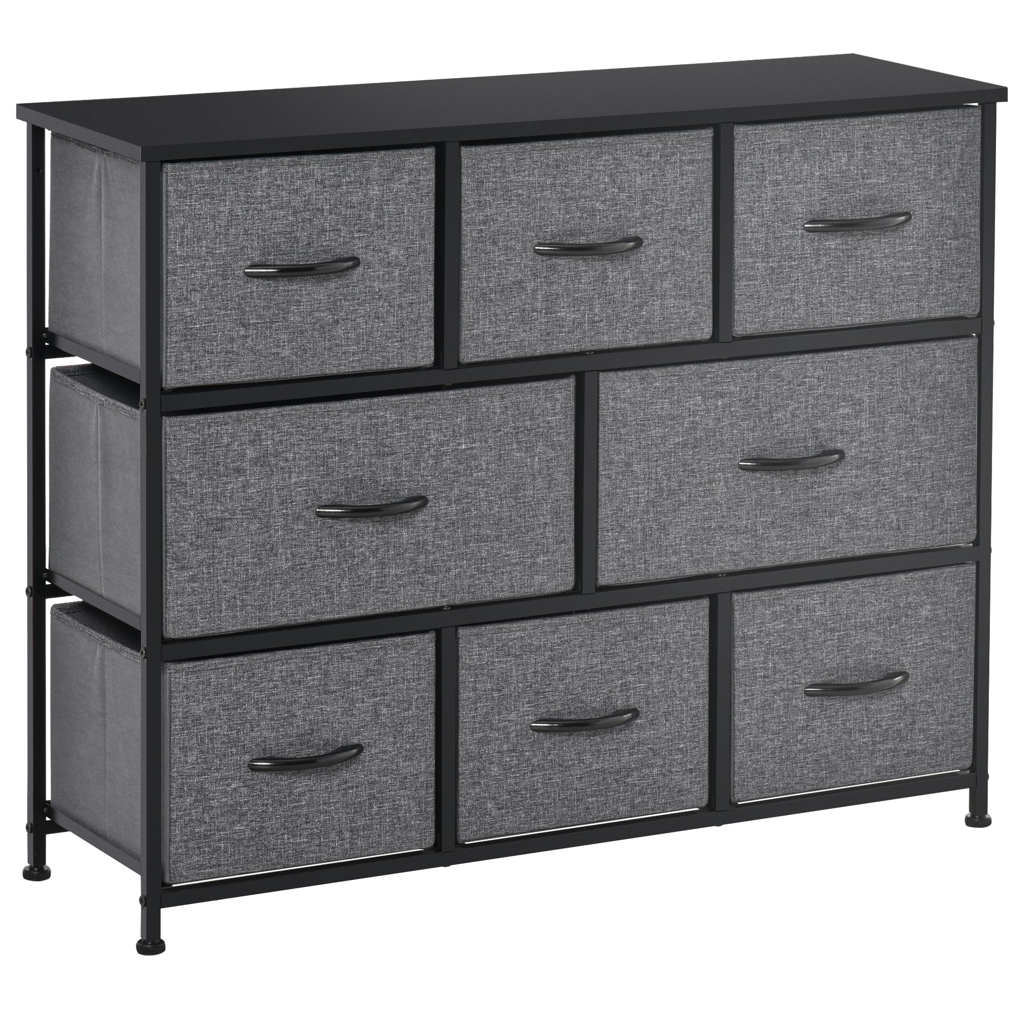 Dresser for Bedroom with 8 Drawers, 3-Tier Fabric Chest of Drawers, Tall Dresser Storage Tower with Steel Frame and Wooden Top for Closets, Nursery Room, Black