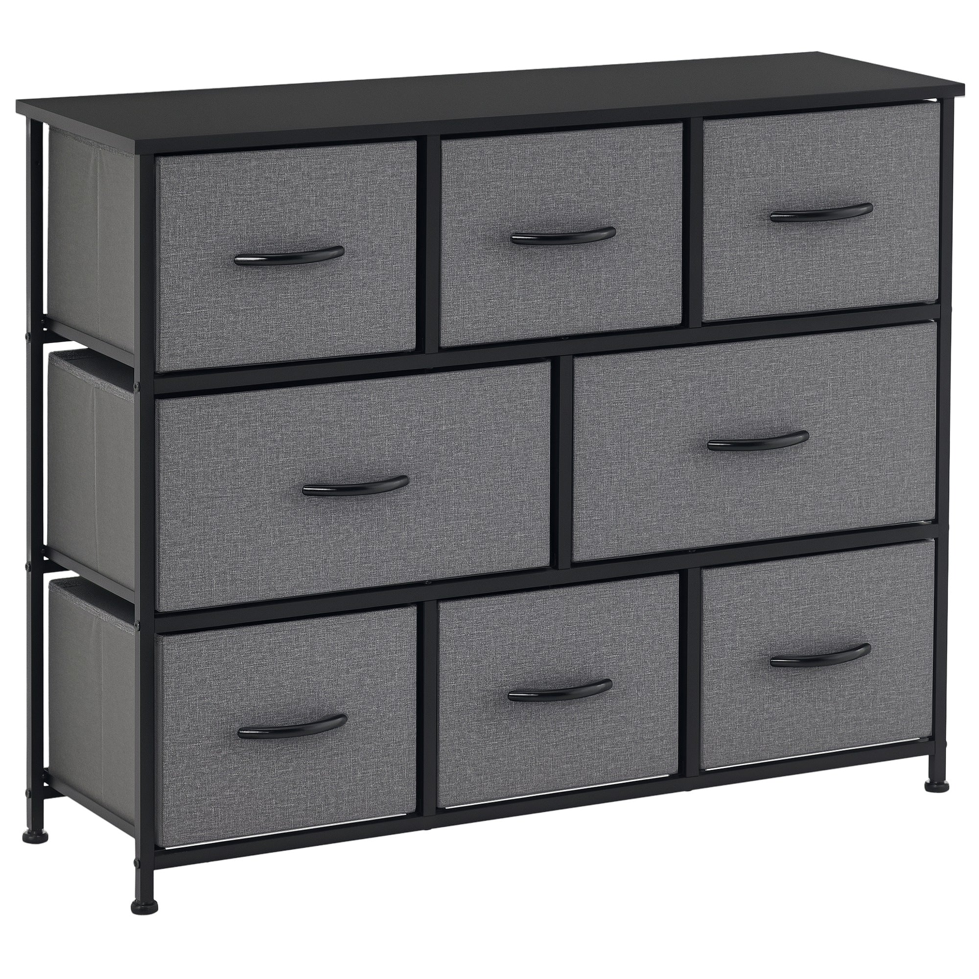 Dresser for Bedroom with 8 Drawers, 3-Tier Fabric Chest of Drawers, Tall Dresser Storage Tower with Steel Frame and Wooden Top for Closets, Nursery Room, Black