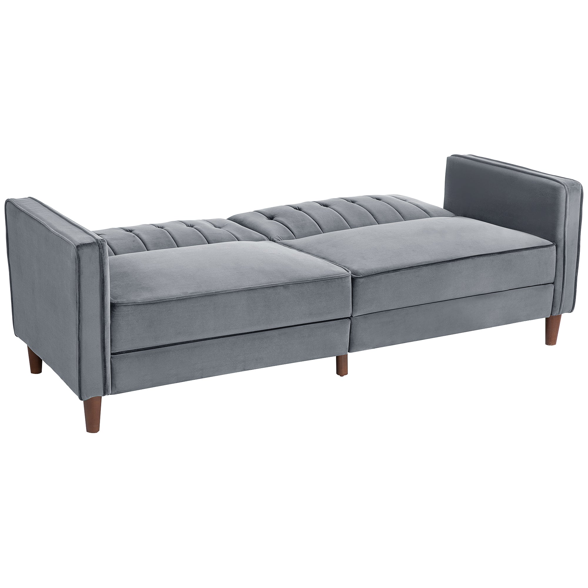 HOMCOM Modern 3 Seater Velvet Sofa Bed, Click Clack Sofa Bed, Button Tufted Sleeper Couch with Split Reclining Backrest and Rubber Wood Legs, Dark Grey