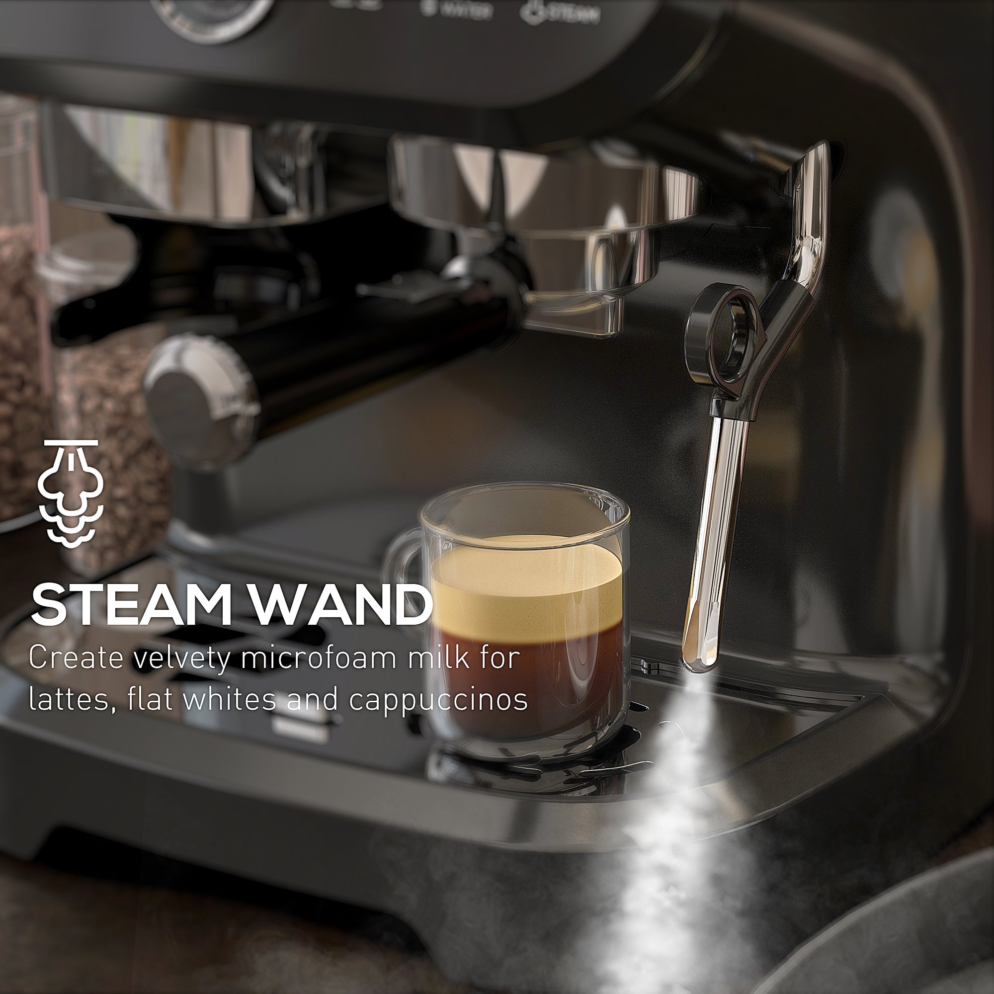 Espresso Machine 15 Bar, Coffee Maker with Milk Frother, Fast Heating, Adjustable Temp, Grinder, Removable Water Tank for Barista Level, Espresso, Latte, Cappuccino, Black