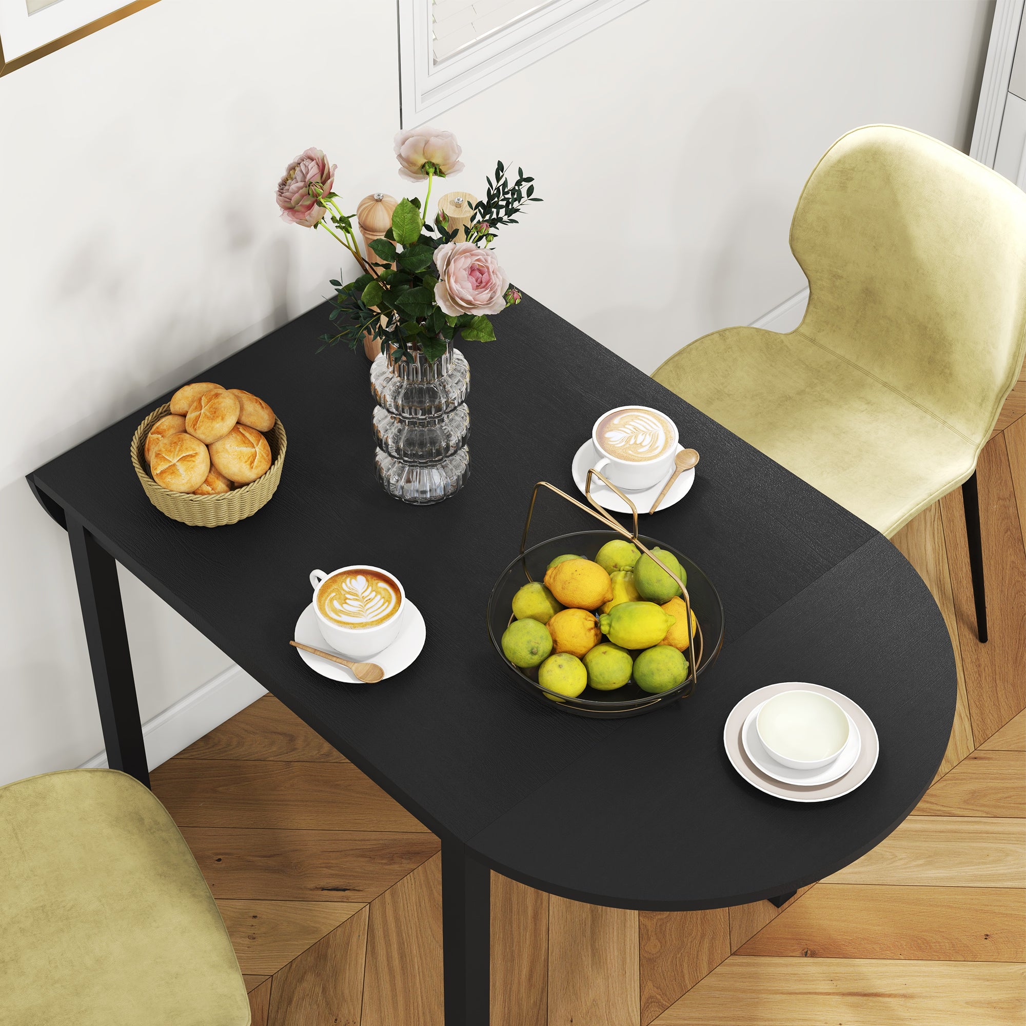 HOMCOM Solid Wood Kitchen Table, Drop Leaf Tables for Small Spaces, Folding Dining Table, Black