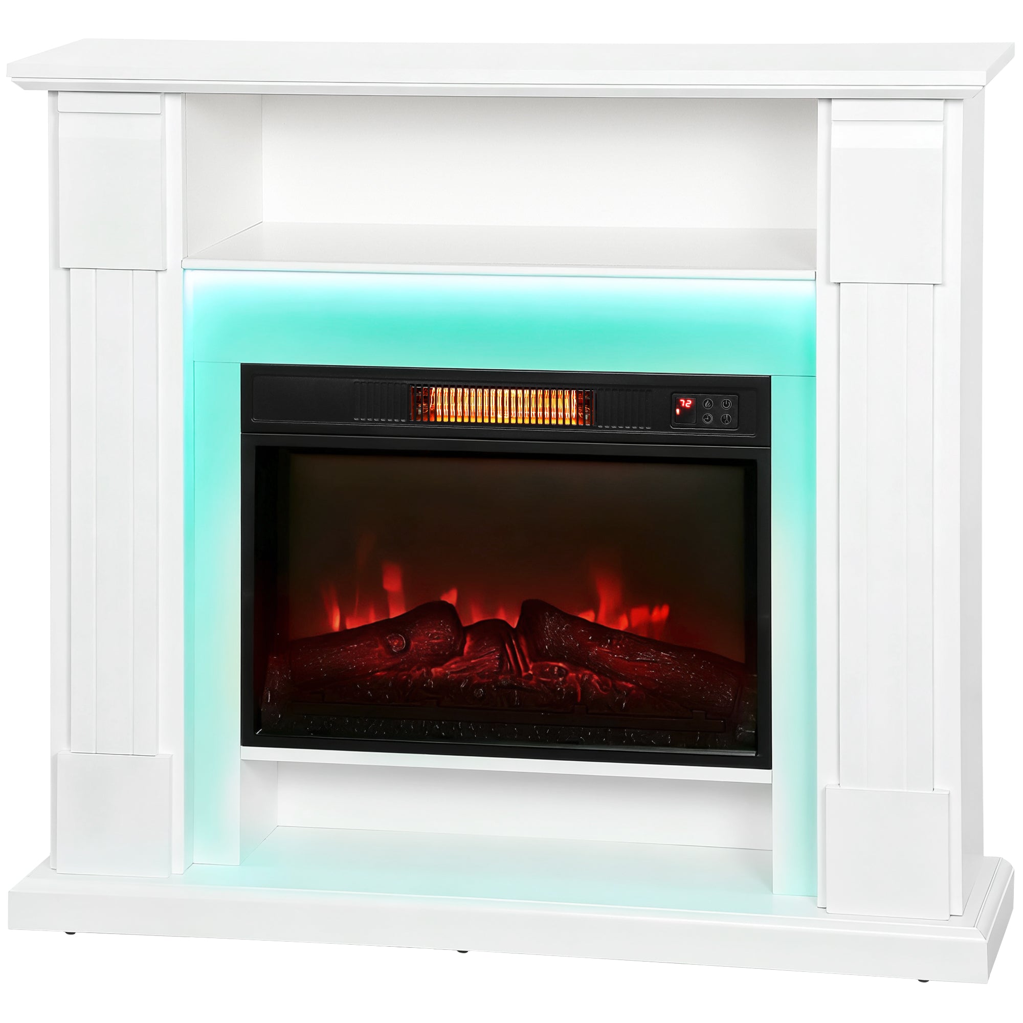 Electric Fireplace with Surround, LED Lights, 38" 1800W Inset Electric Fire and Mantel Reach up to 30 m², with Realistic Flame Effect, 3 Brightness, Remote, Timer for Living Room, White