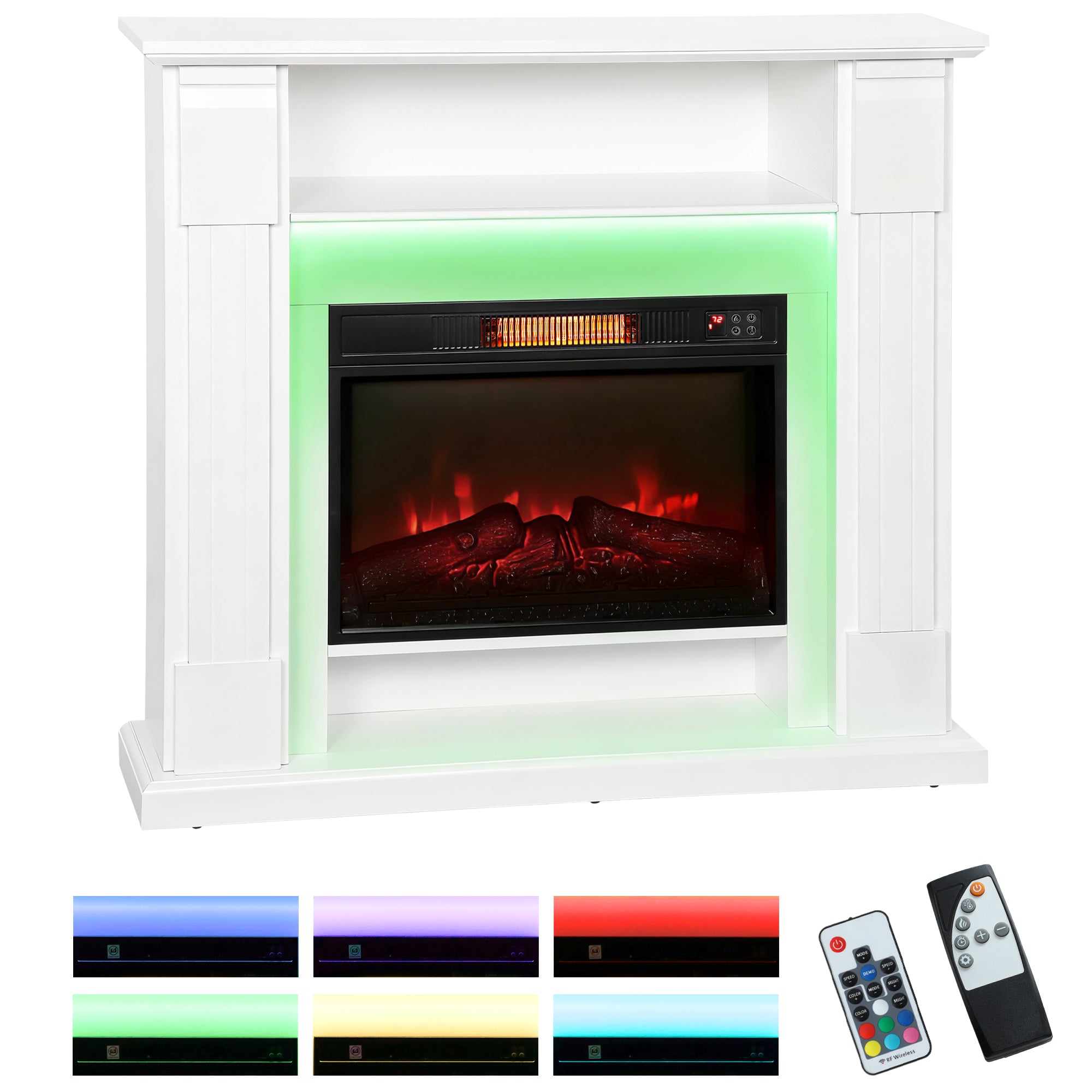Electric Fireplace with Surround, LED Lights, 38" 1800W Inset Electric Fire and Mantel Reach up to 30 m², with Realistic Flame Effect, 3 Brightness, Remote, Timer for Living Room, White