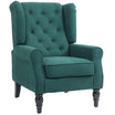 Mid-Century Accent Chair w/ High Wingback, Button-Tufted Fabric & Retro Wood Legs, Dark Green