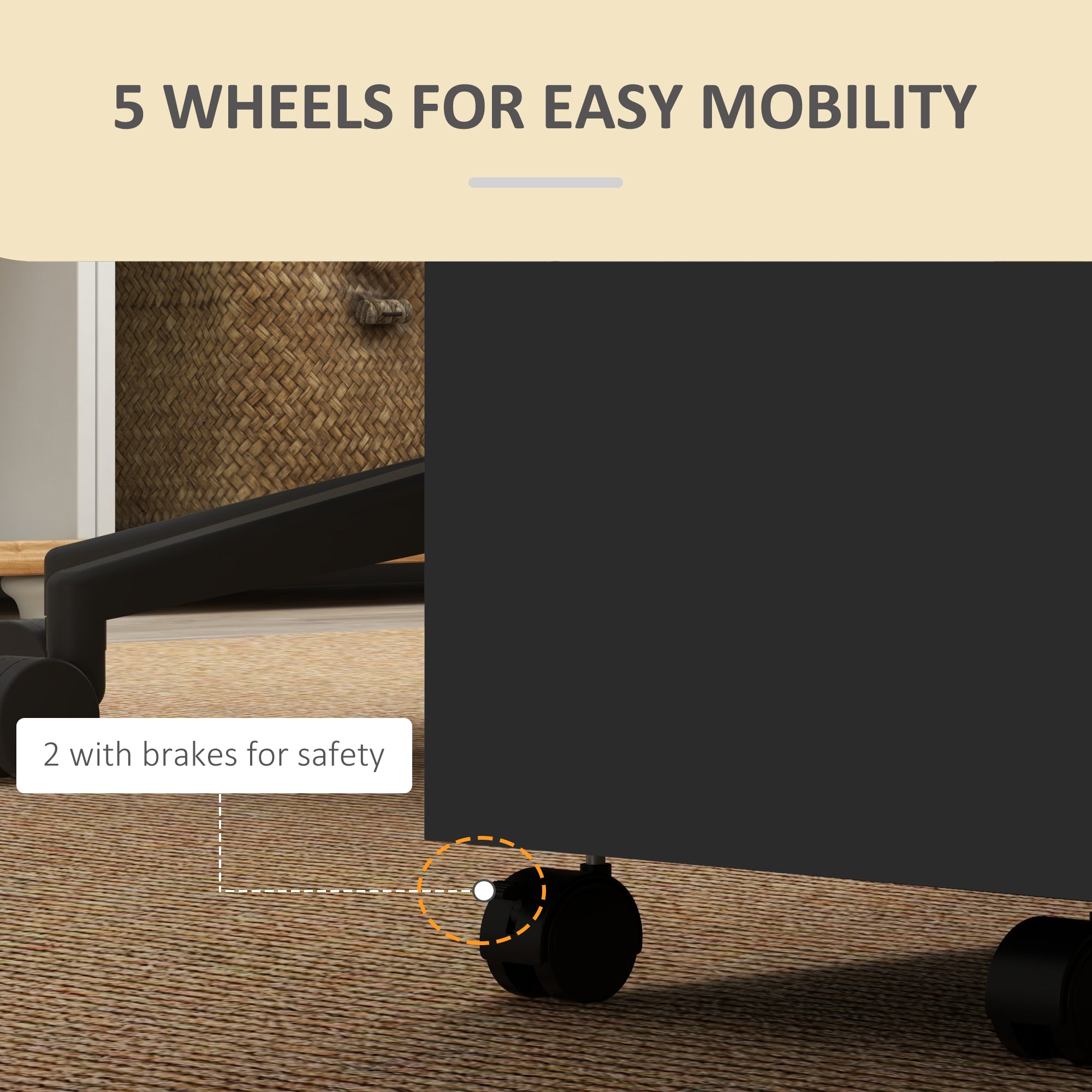 Vinsetto Vertical Filing Cabinet for Home Office, File Cabinet with 5 Wheels, Printer Stand with 2 Drawers for Letter, A4 and Legal Sized Files, Black