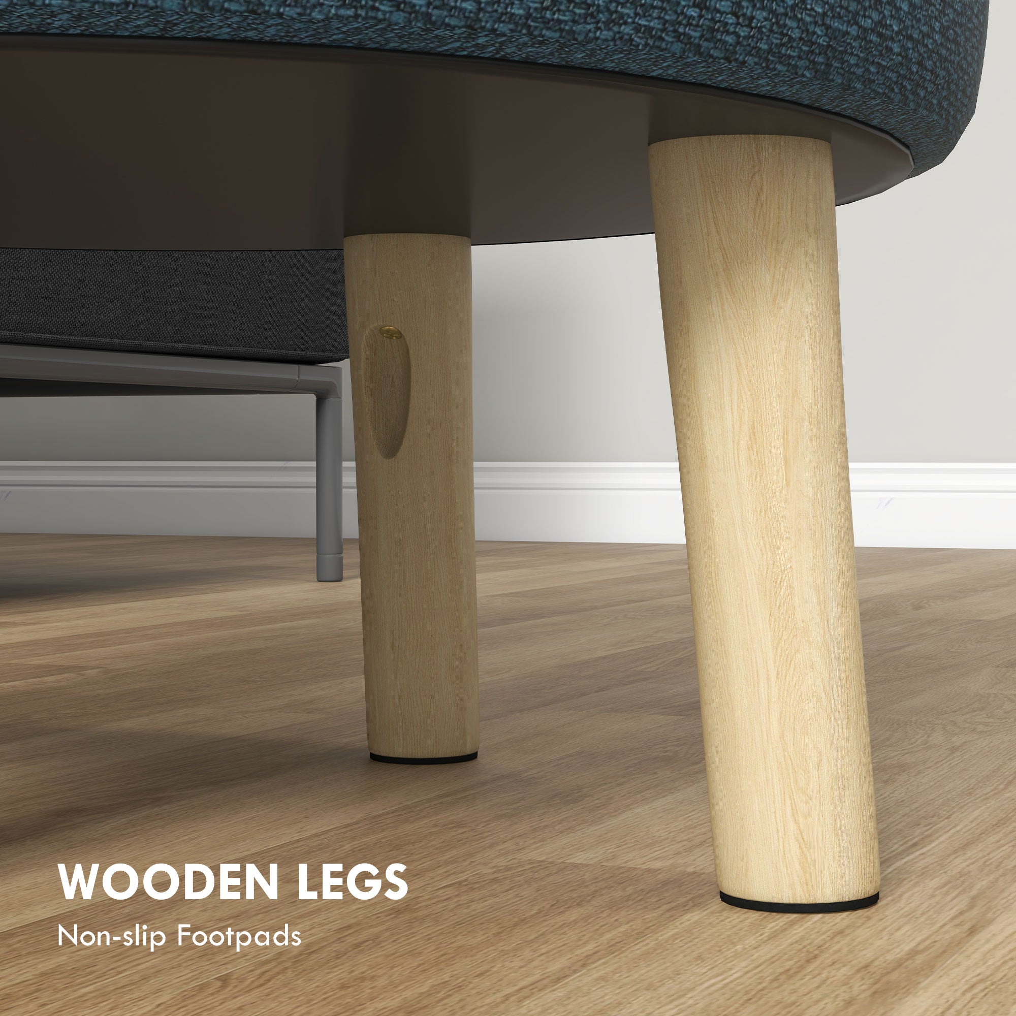 HOMCOM Round Storage Stool, Linen Fabric Upholstered Foot Stool with Removable Top, Padded Seat, Hidden Space and Wooden Legs for Living Room, Blue