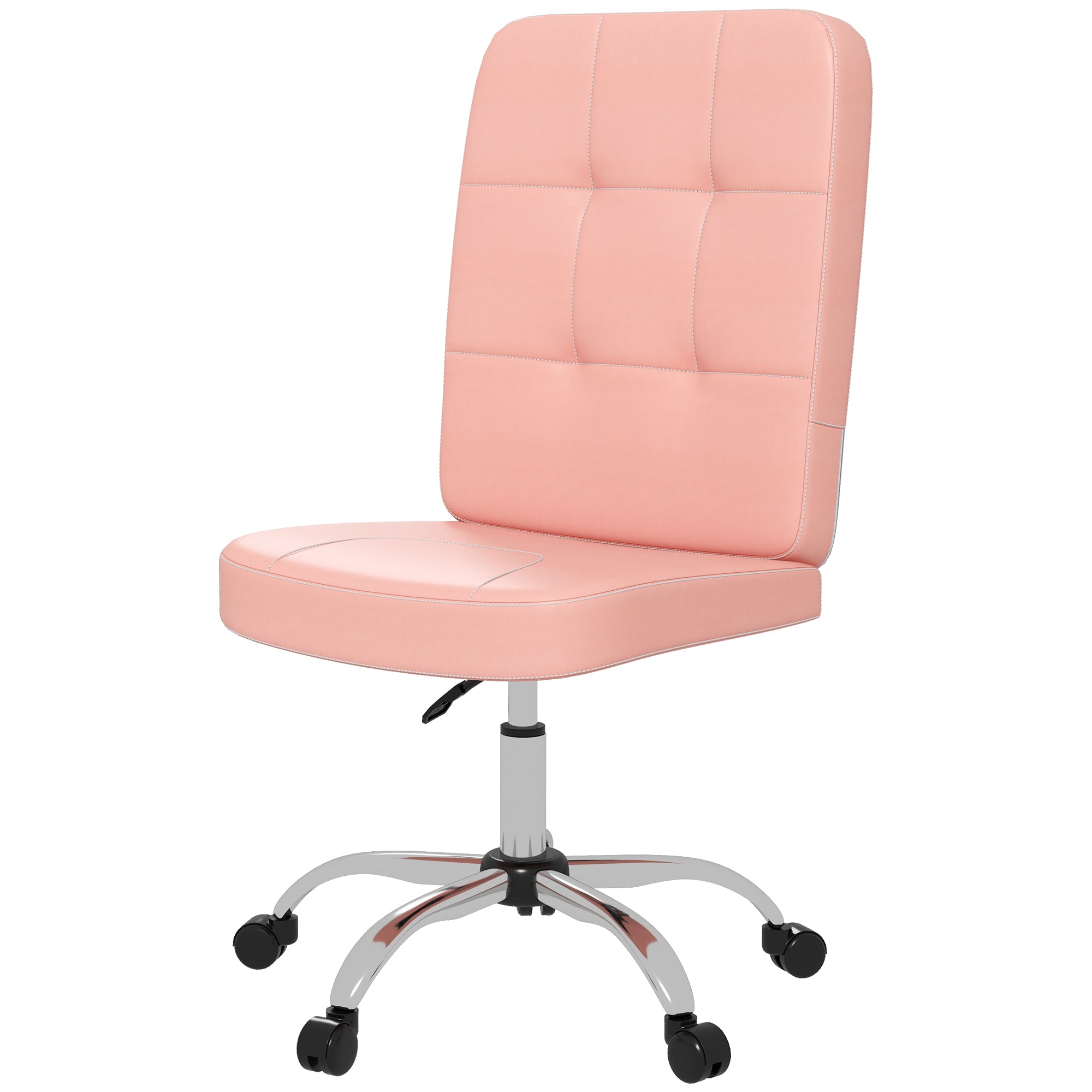 Vinsetto Armless Office Chair, Faux Leather Desk Chair with Adjustable Height, Button Tufted, Pink