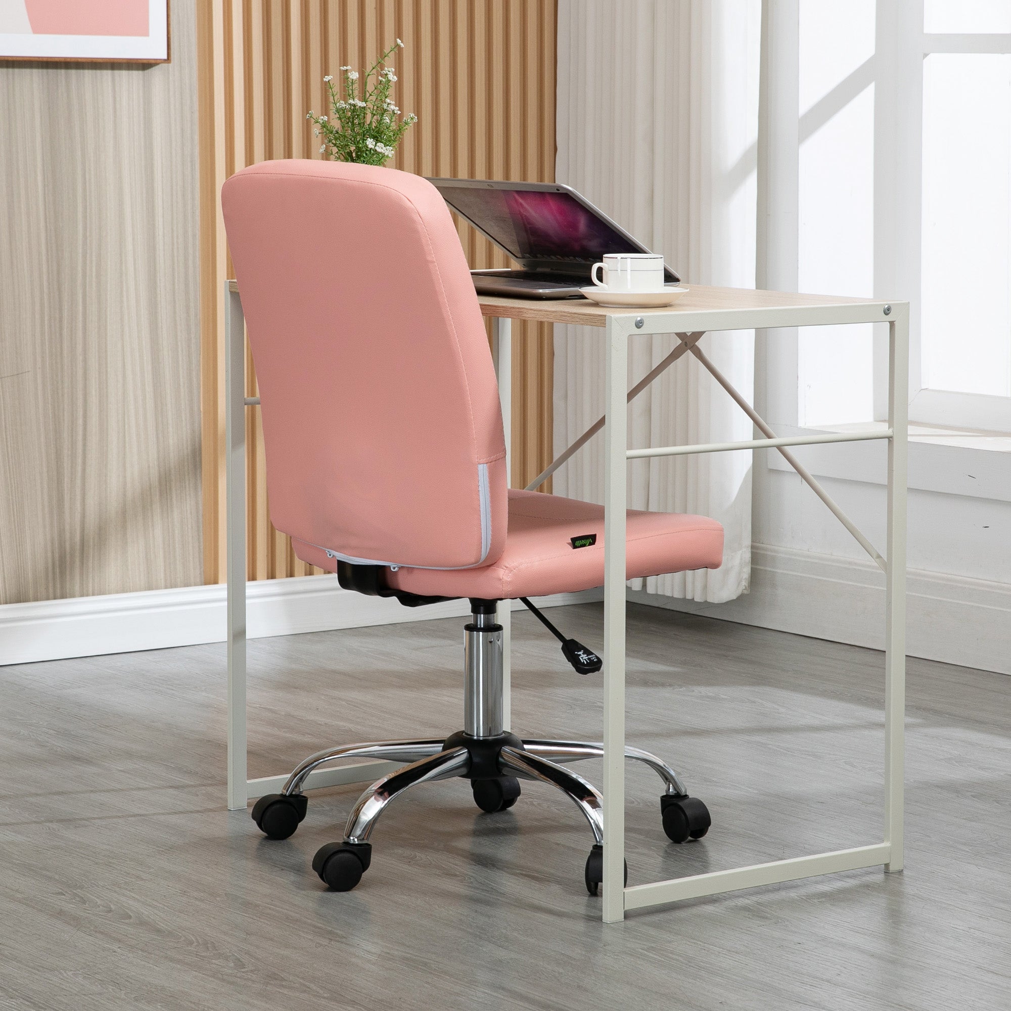 Vinsetto Armless Office Chair, Faux Leather Desk Chair with Adjustable Height, Button Tufted, Pink