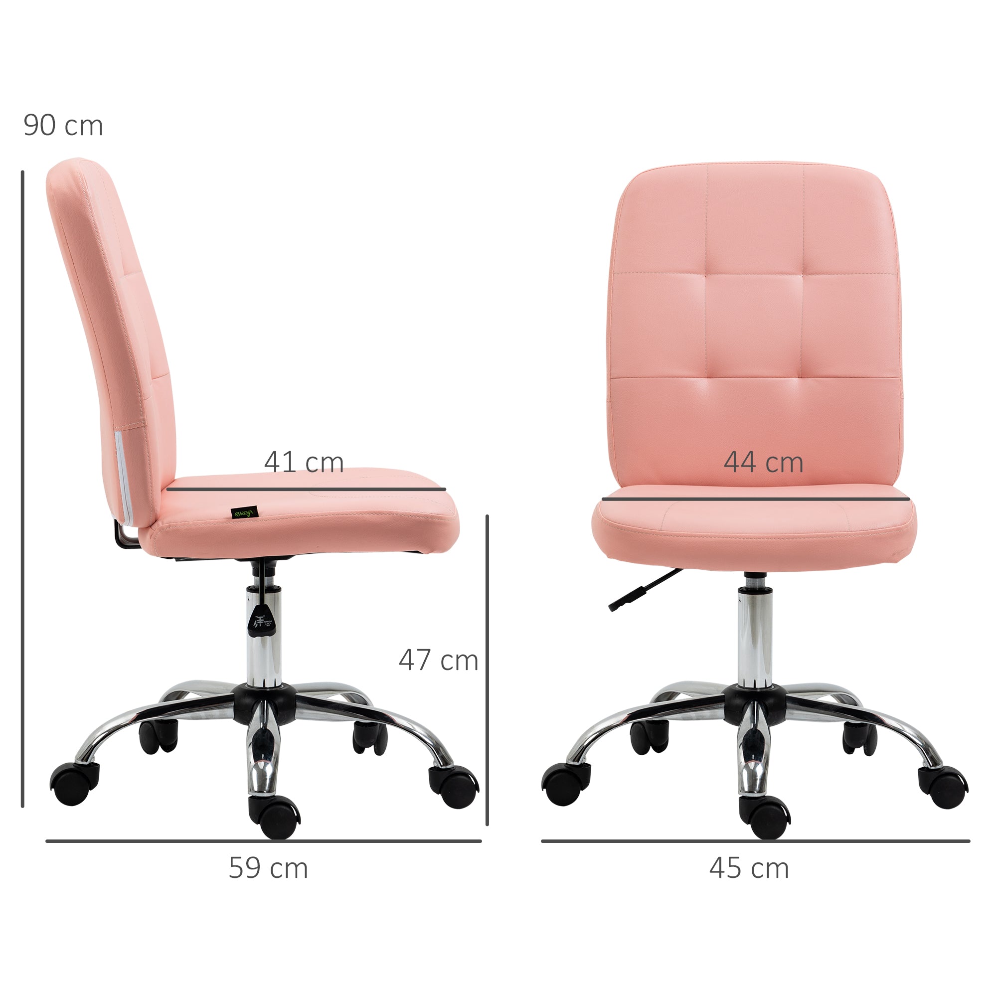 Vinsetto Armless Office Chair, Faux Leather Desk Chair with Adjustable Height, Button Tufted, Pink