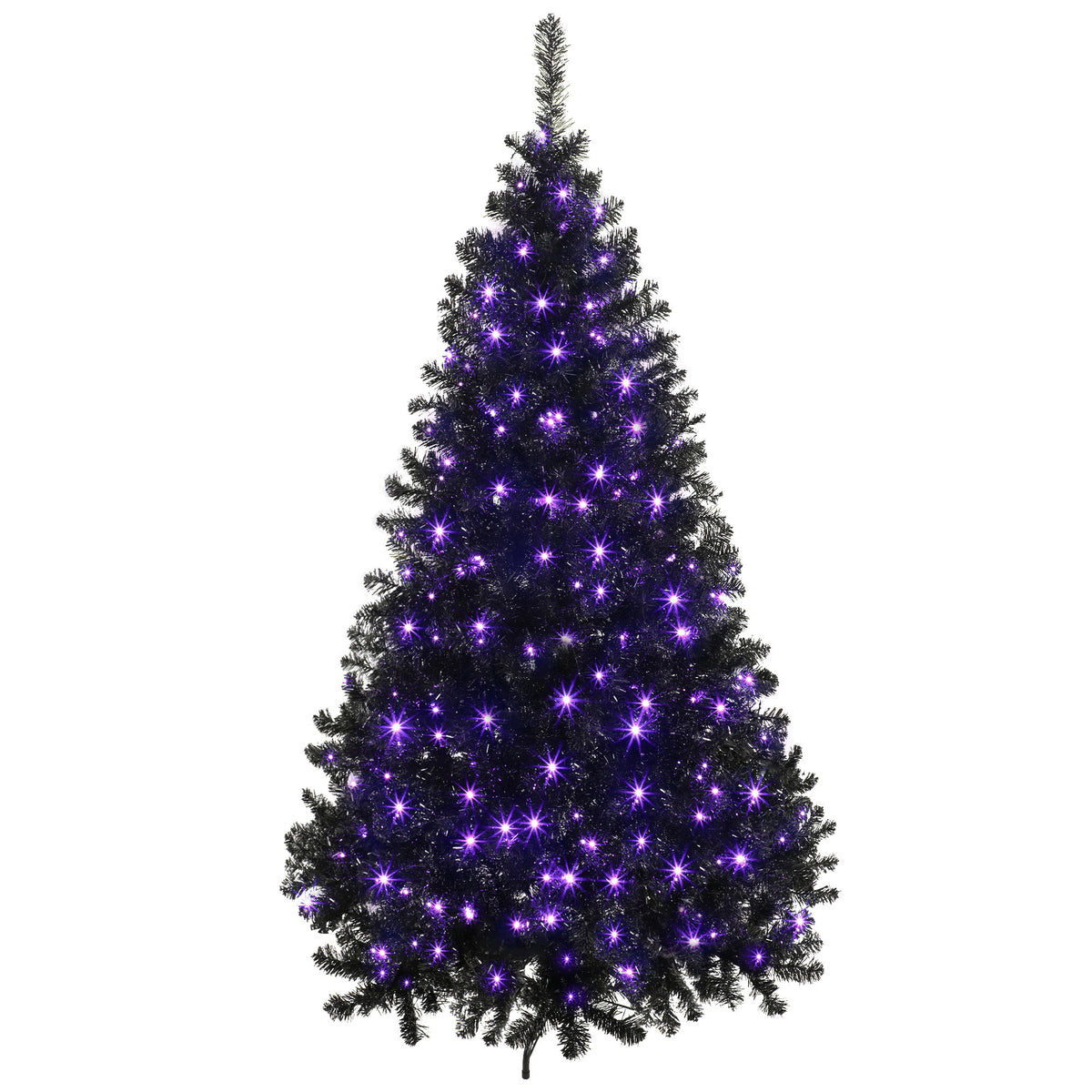 6ft Pre-lit Black Christmas Tree, Artificial Halloween Tree with 680 Purple LED Lights, 680 Tips, Metal Stand, Black