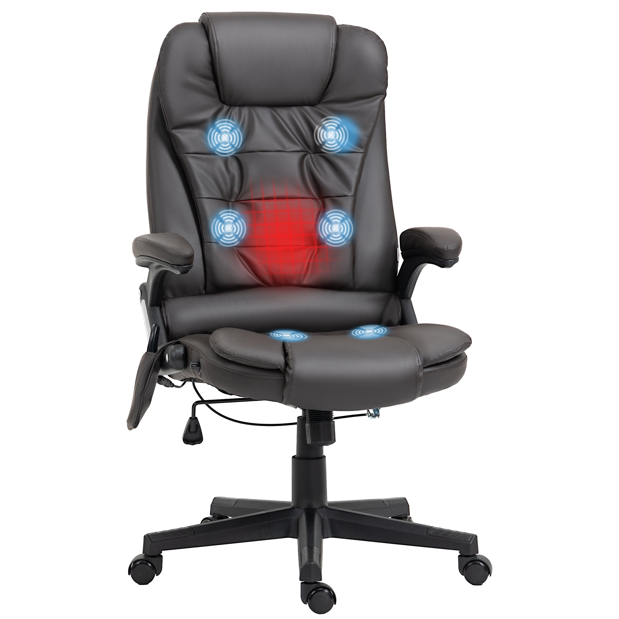 Heated Massage Office Chair with 6 Vibration Points, Armrest and Remote, Dark Brown