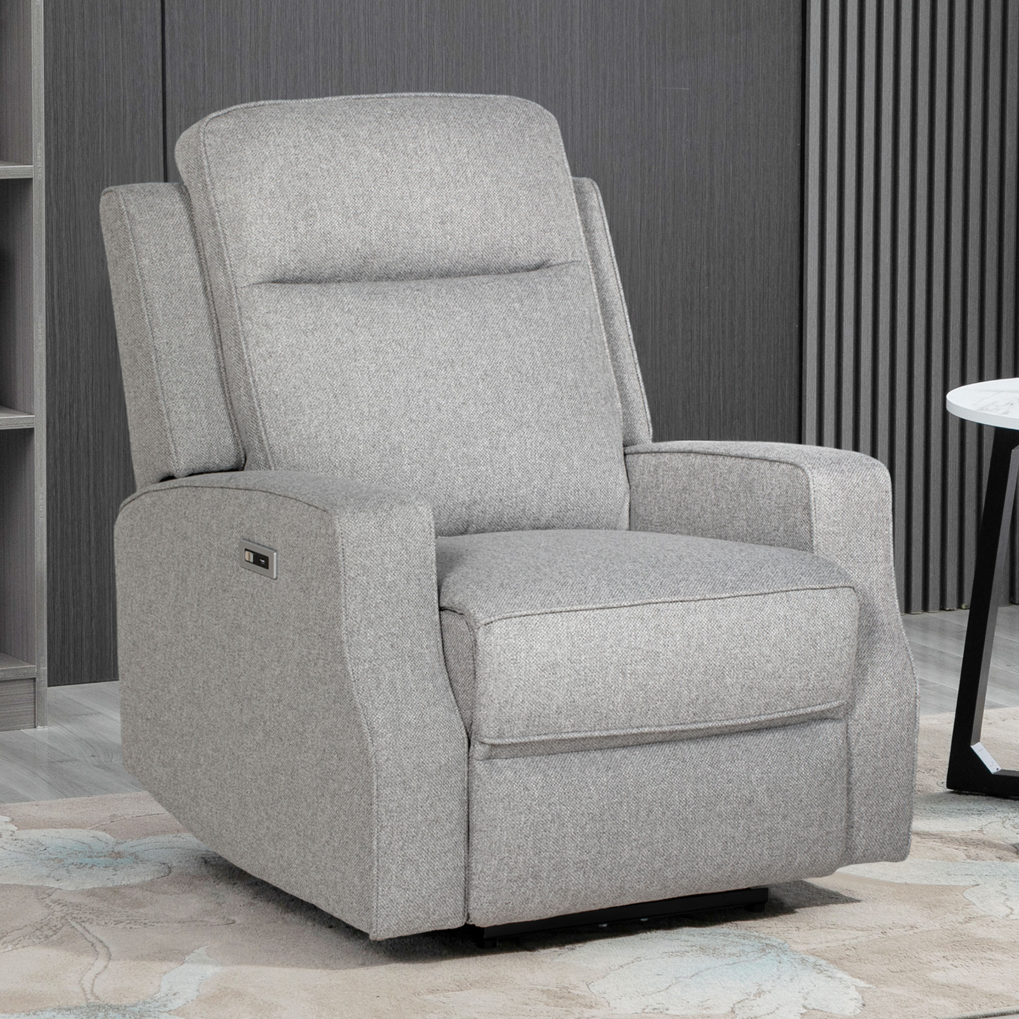 HOMCOM Electric Fabric Recliner Armchair, Reclining Chair with Adjustable Leg Rest, USB Port, for Limited Space Home Living Room, Grey