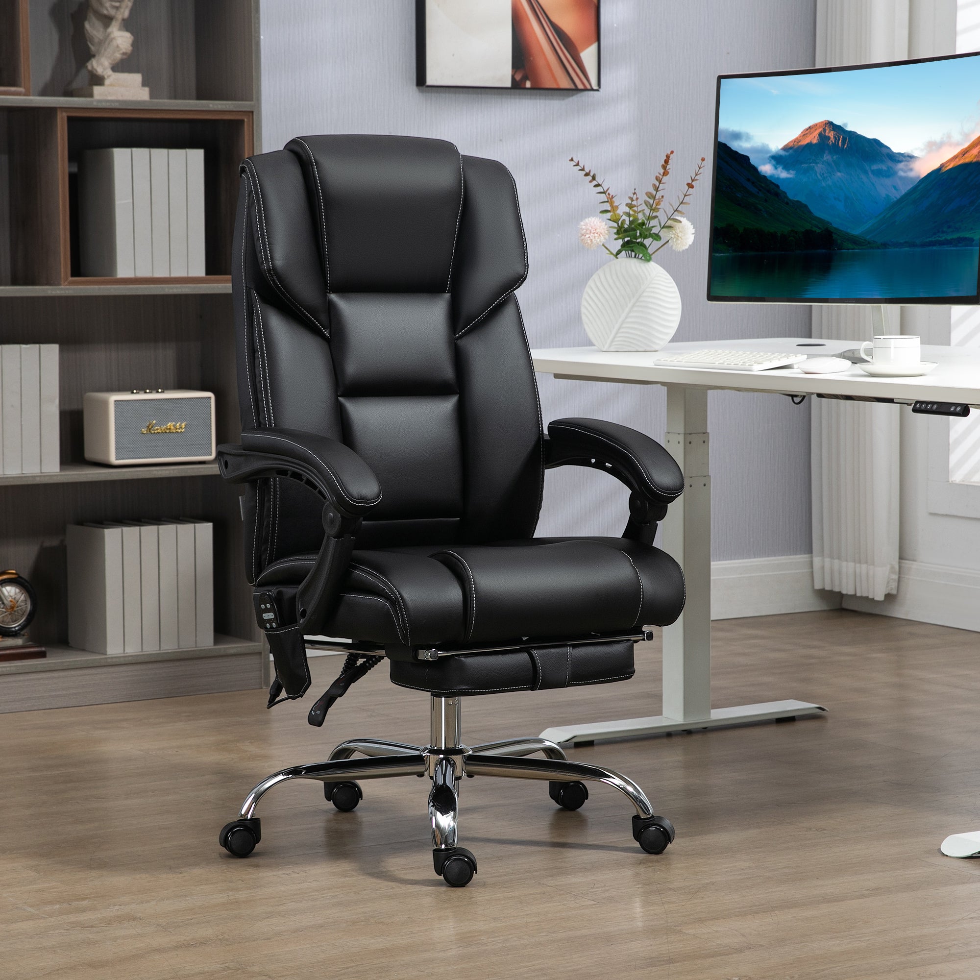 6 Point Massage Office Chair w/ Heat, Reclining Back & Adjustable Height, Black