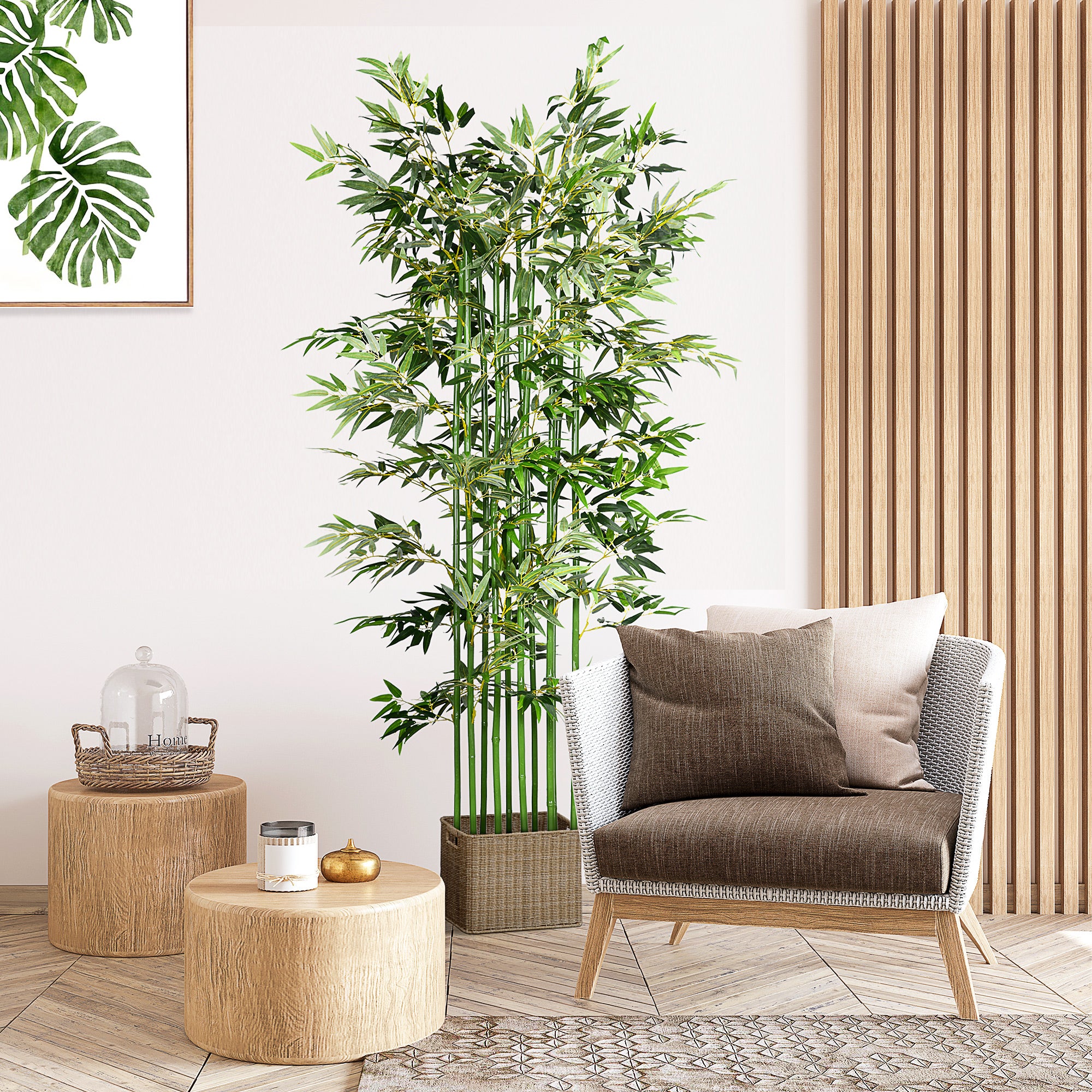 5ft Tall Artificial Bamboo Tree, Fake Bamboo Plant with Realistic Leaf and Natural Trunk, Decorative Fake Tree with Pine Wood Base for Indoor Home Office Decor