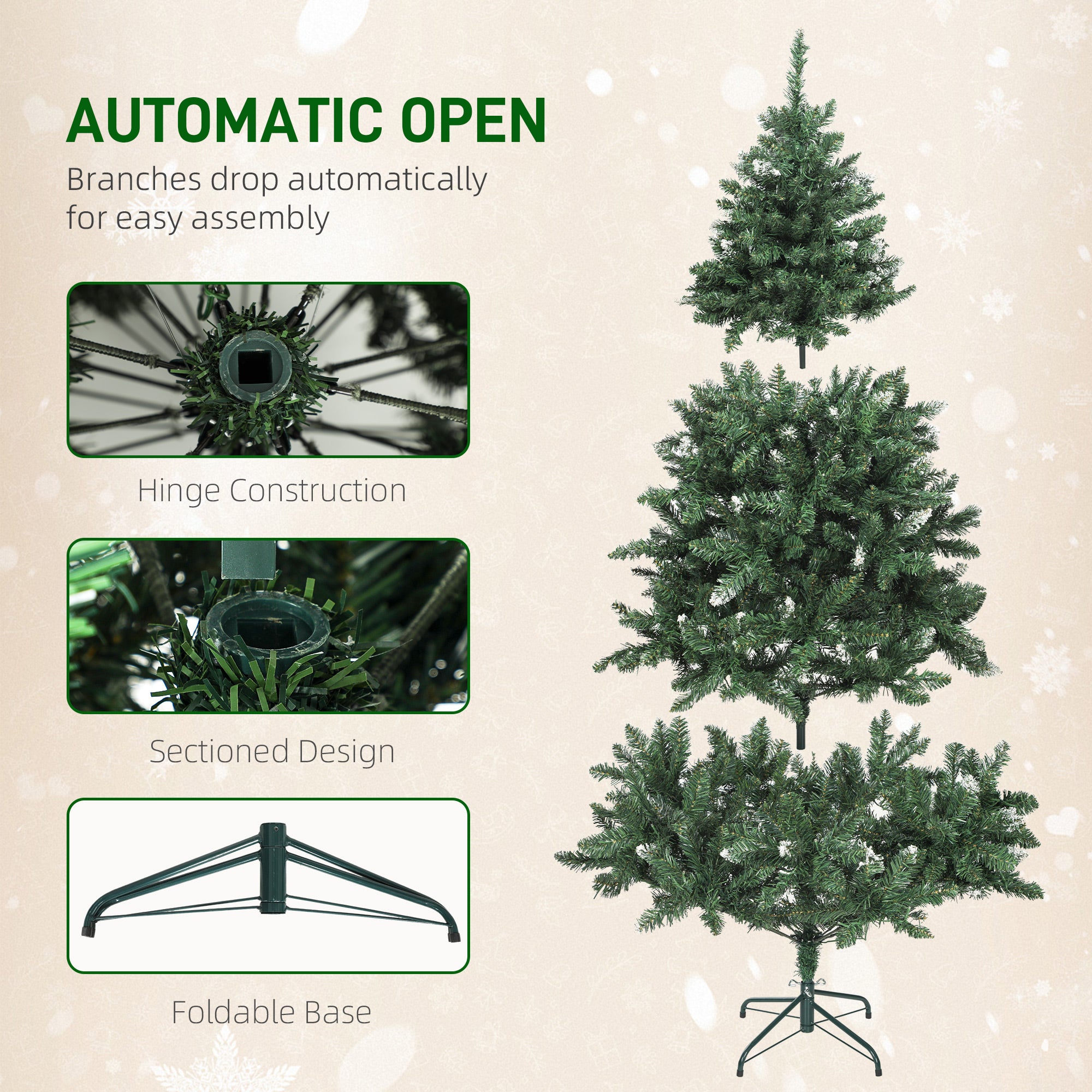 6 ft Prelit Frosted Christmas Tree, Full Spruce Holiday Decor with Dual Colour LED Light, Dense Branches, 9 Light Modes, Hinged Xmas Tree with Metal Stand, Easy Assembly