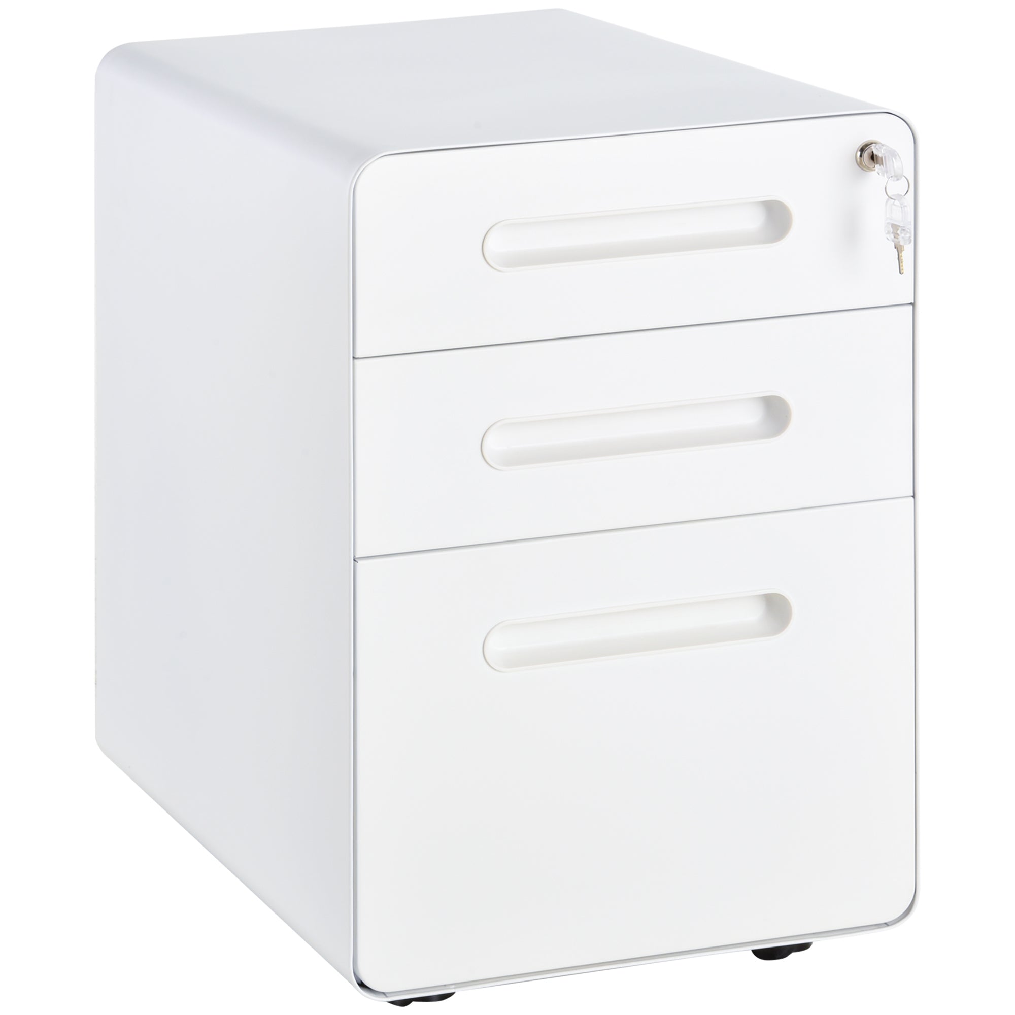 Vinsetto Lockable File Cabinet with 3 Drawers, Vertical Office Drawer for A4, Letter, Legal Size, Anti-tilt Design, Pre-Assembled Body, White