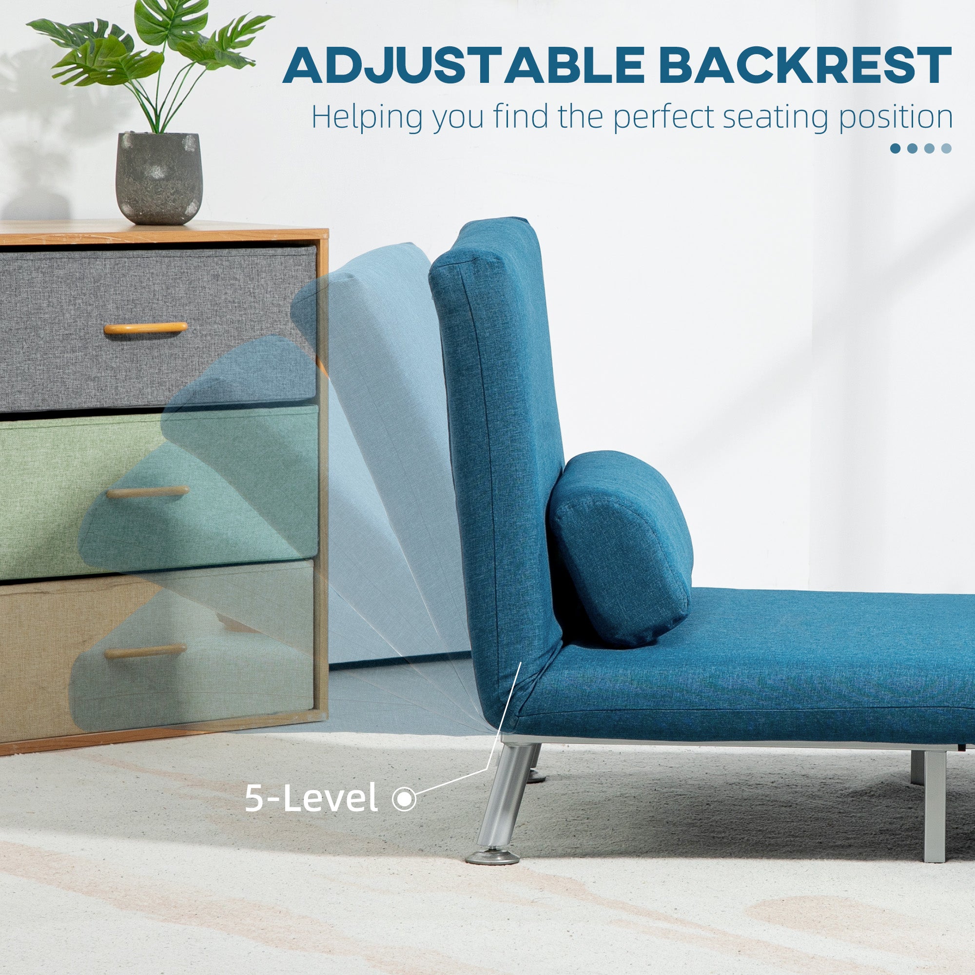 HOMCOM Linen Single Chair Bed, 3-in-1 Convertible Sleeper Chair with Adjustable Backrest, Pillow, for Living Room, Bedroom, Blue