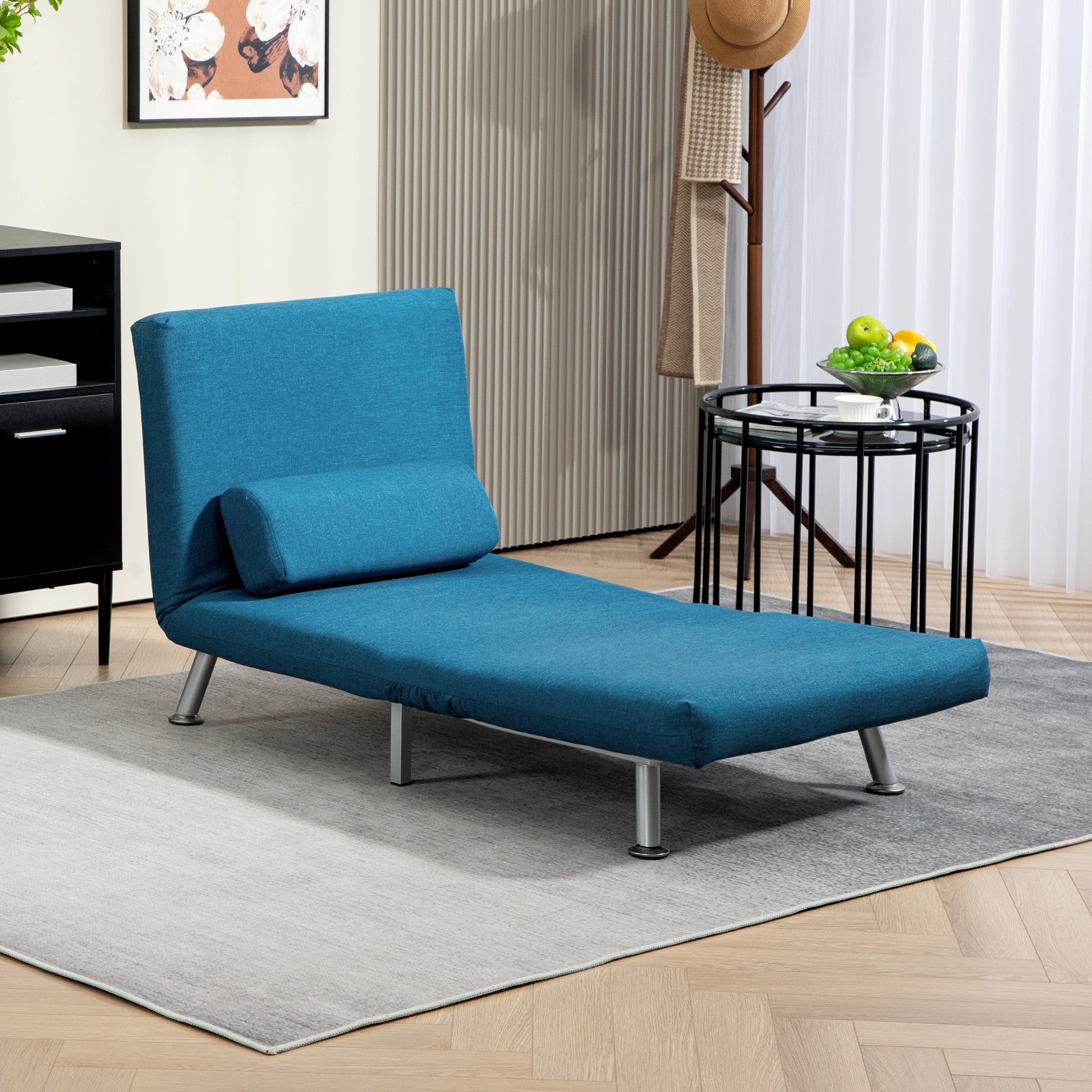 HOMCOM Linen Single Chair Bed, 3-in-1 Convertible Sleeper Chair with Adjustable Backrest, Pillow, for Living Room, Bedroom, Blue