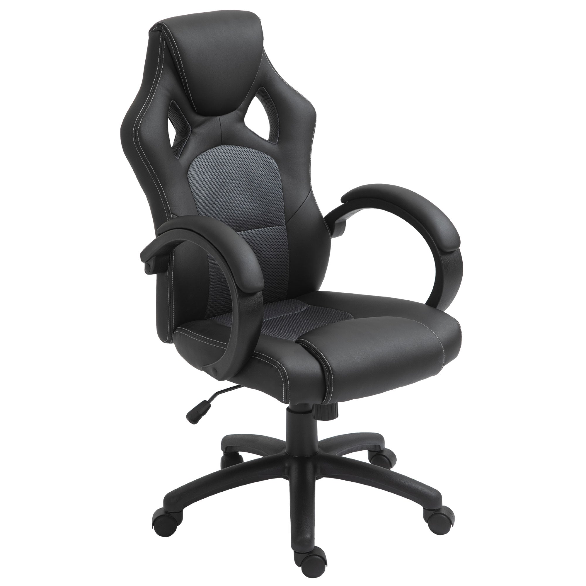 Vinsetto High-Back Gaming Chair Faux Leather Swivel Computer Racing Gamer Desk Chair for Home Office with Wheels, Gray