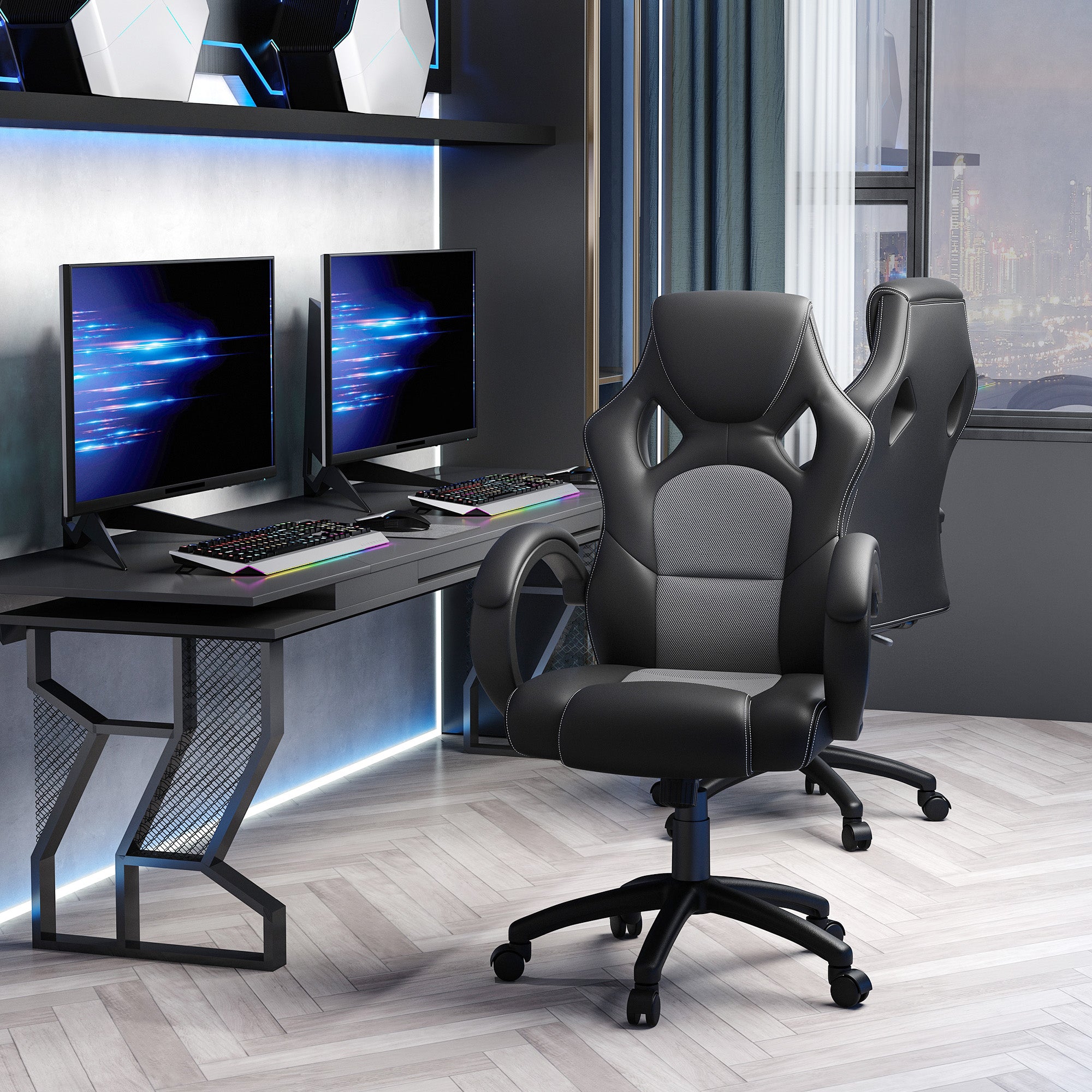 Vinsetto High-Back Gaming Chair Faux Leather Swivel Computer Racing Gamer Desk Chair for Home Office with Wheels, Gray