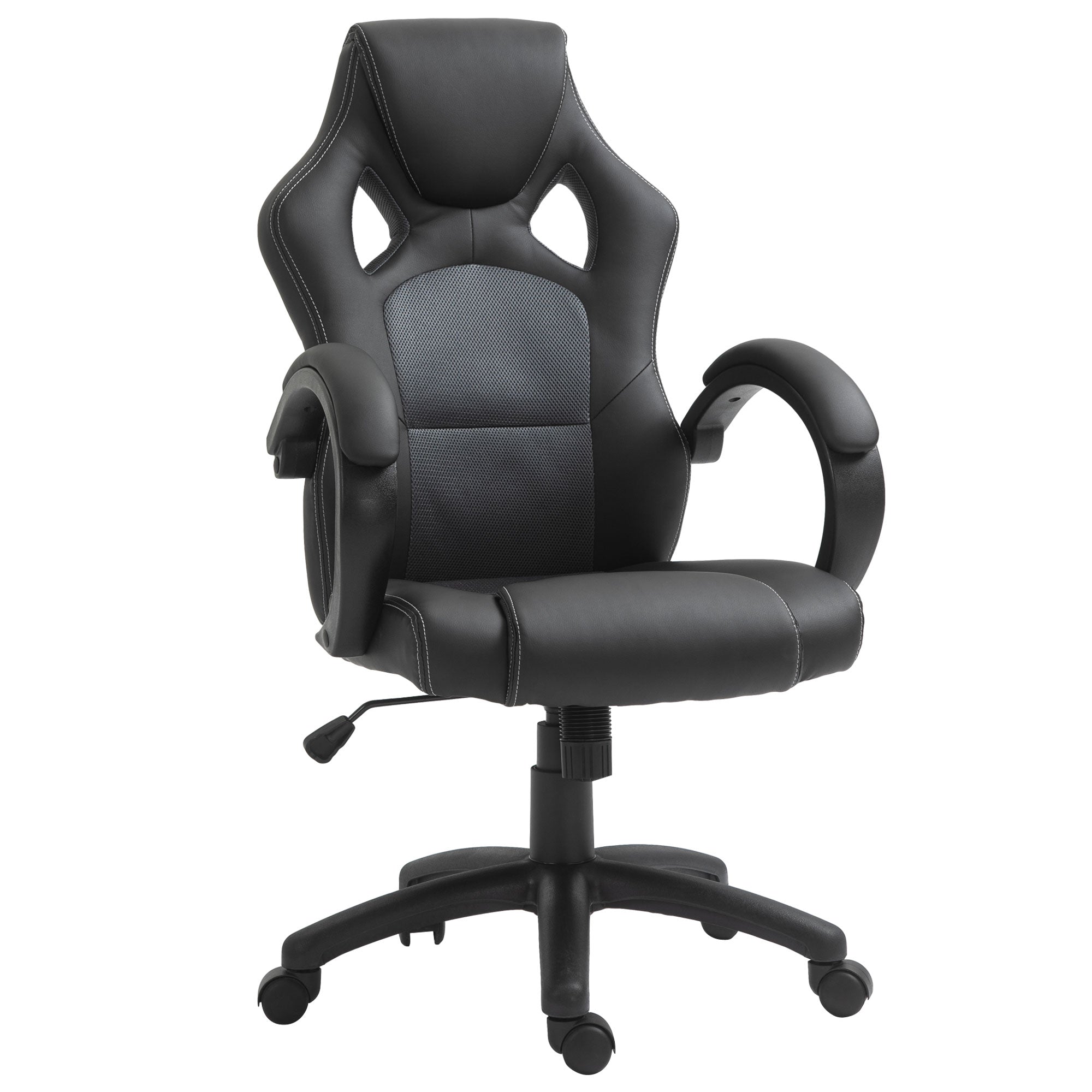 Vinsetto High-Back Gaming Chair Faux Leather Swivel Computer Racing Gamer Desk Chair for Home Office with Wheels, Gray