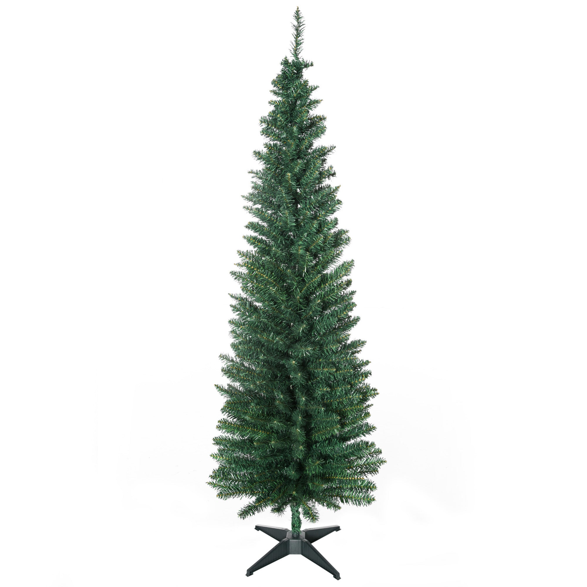 6' Artificial Pencil Christmas Tree, Slim Xmas Tree with 390 Realistic Branch Tips and Plastic Stand, Green