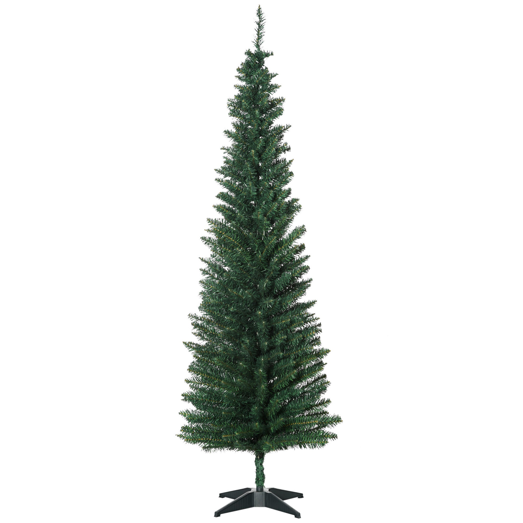 6' Artificial Pencil Christmas Tree, Slim Xmas Tree with 390 Realistic Branch Tips and Plastic Stand, Green