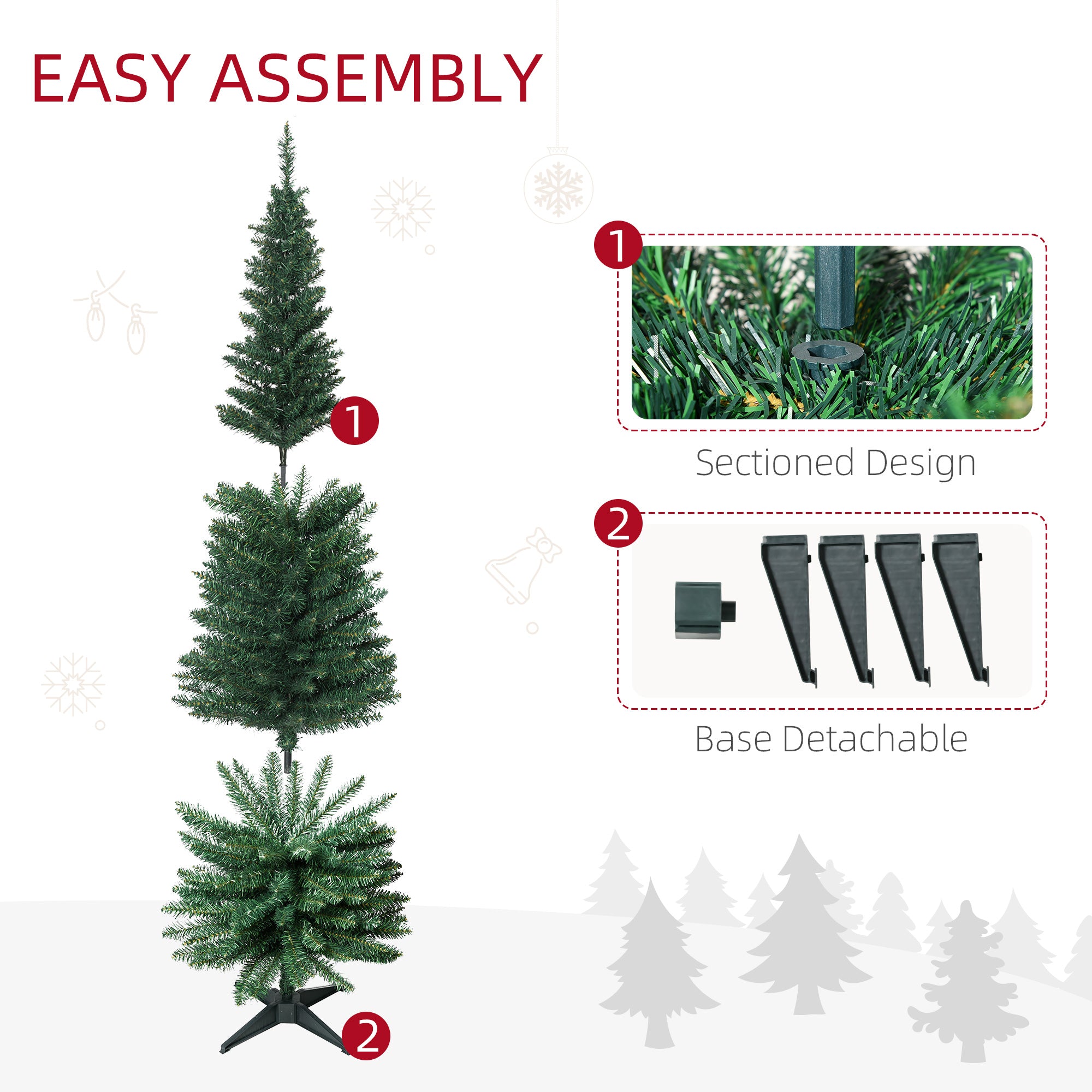 6' Artificial Pencil Christmas Tree, Slim Xmas Tree with 390 Realistic Branch Tips and Plastic Stand, Green
