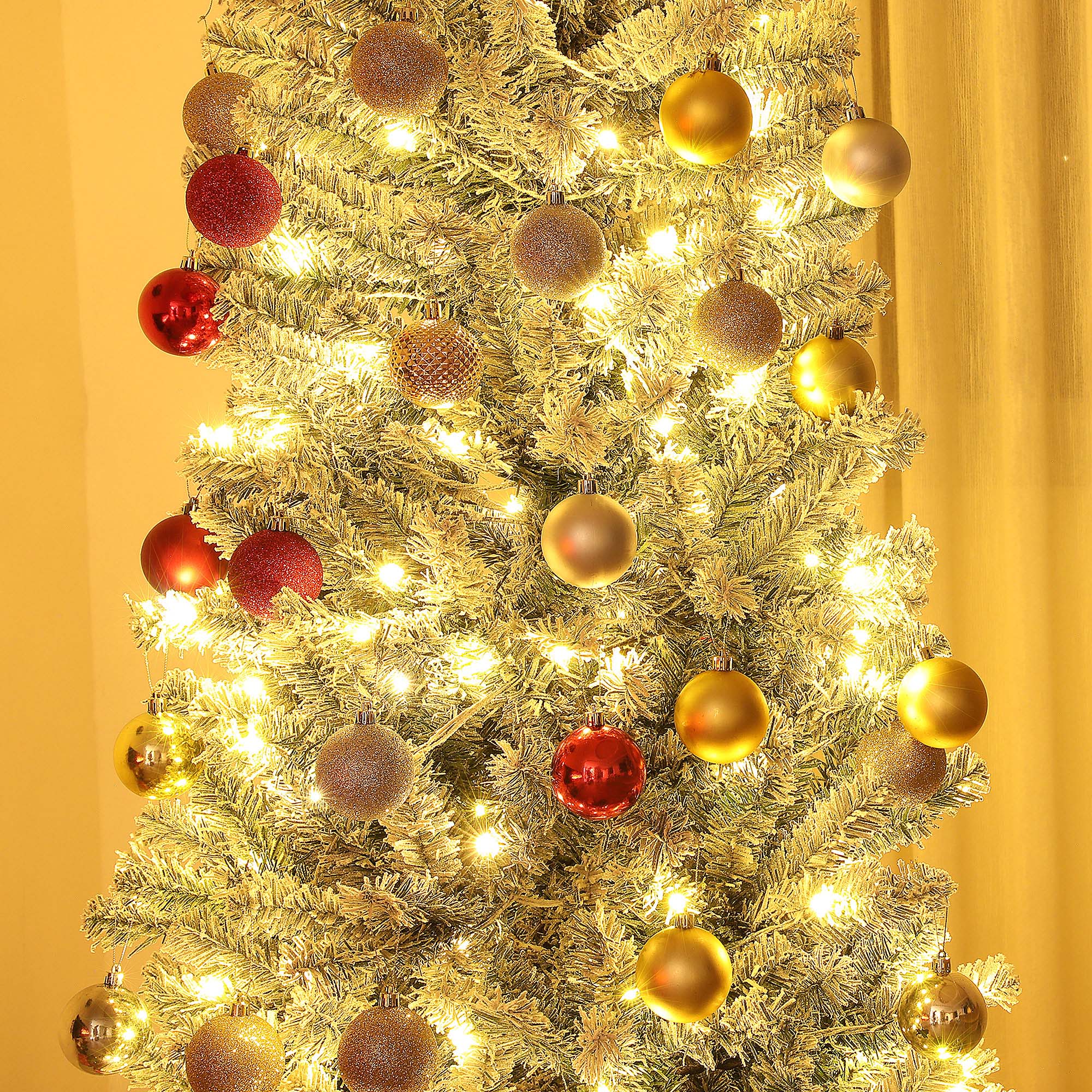 HOMCOM 9ft Pre-Lit Pencil Christmas Tree with Remote, Adjustable Brightness, Artificial Christmas Tree with 310 Dual Colour LEDs, 895 Tips, Metal Stand, Flocked Xmas Tree, Green