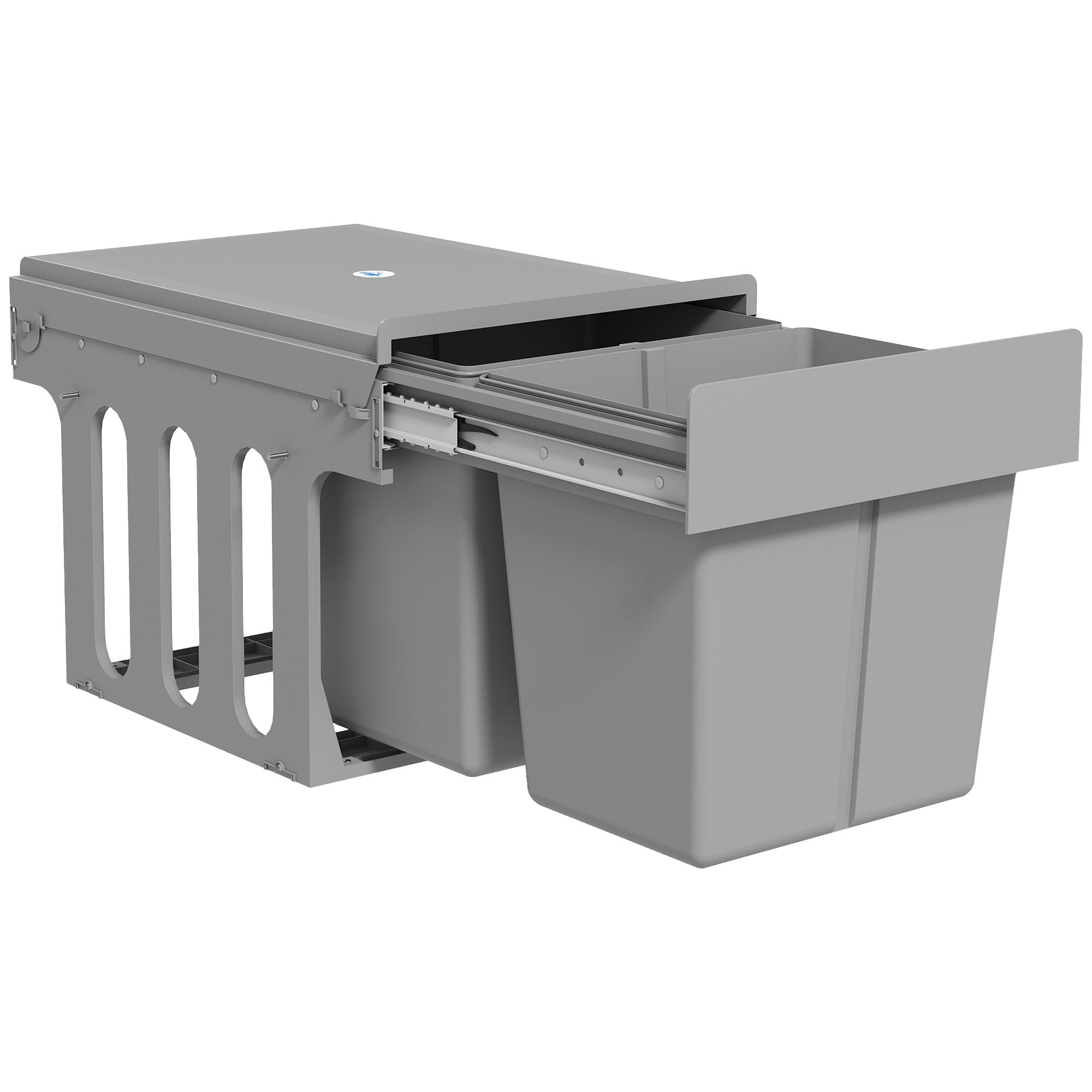 30L Pull Out Bin - 2 Compartments (15L Each), Soft Close Under Sink Bin with Removable Buckets for 400mm Cabinets, Kitchen Waste and Recycling, Base Mounted, Light Grey