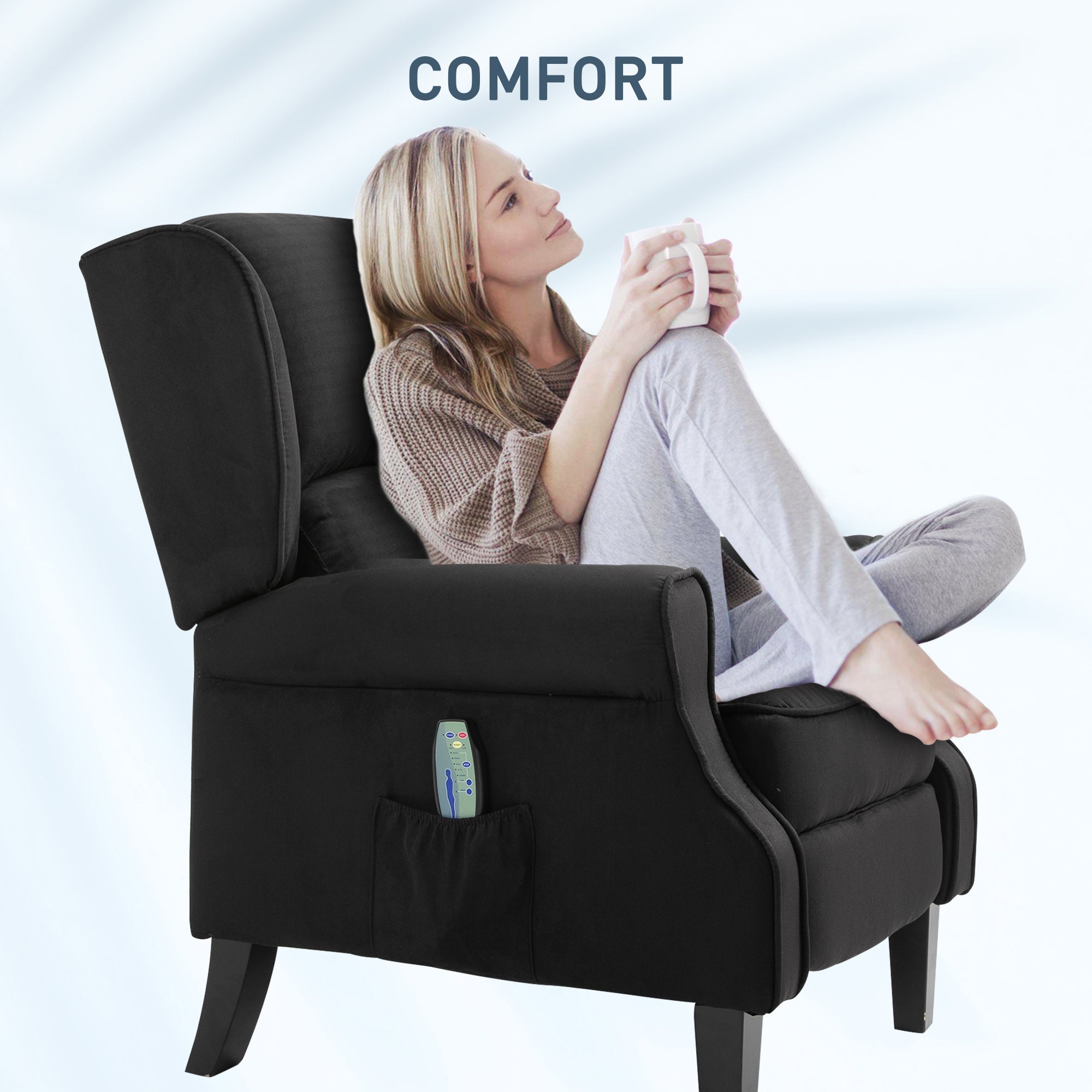 Wingback Recliner Chair with Vibration Massage, Footrest and Heat Function, Black