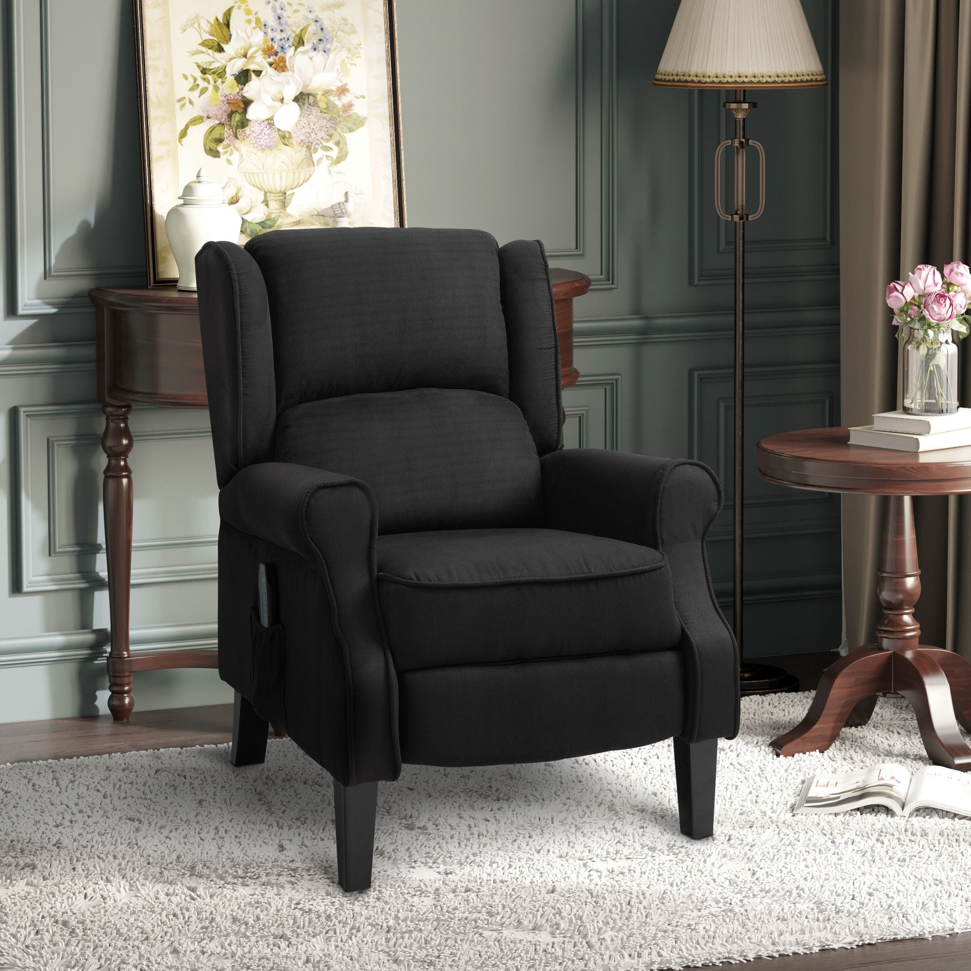 Wingback Recliner Chair with Vibration Massage, Footrest and Heat Function, Black