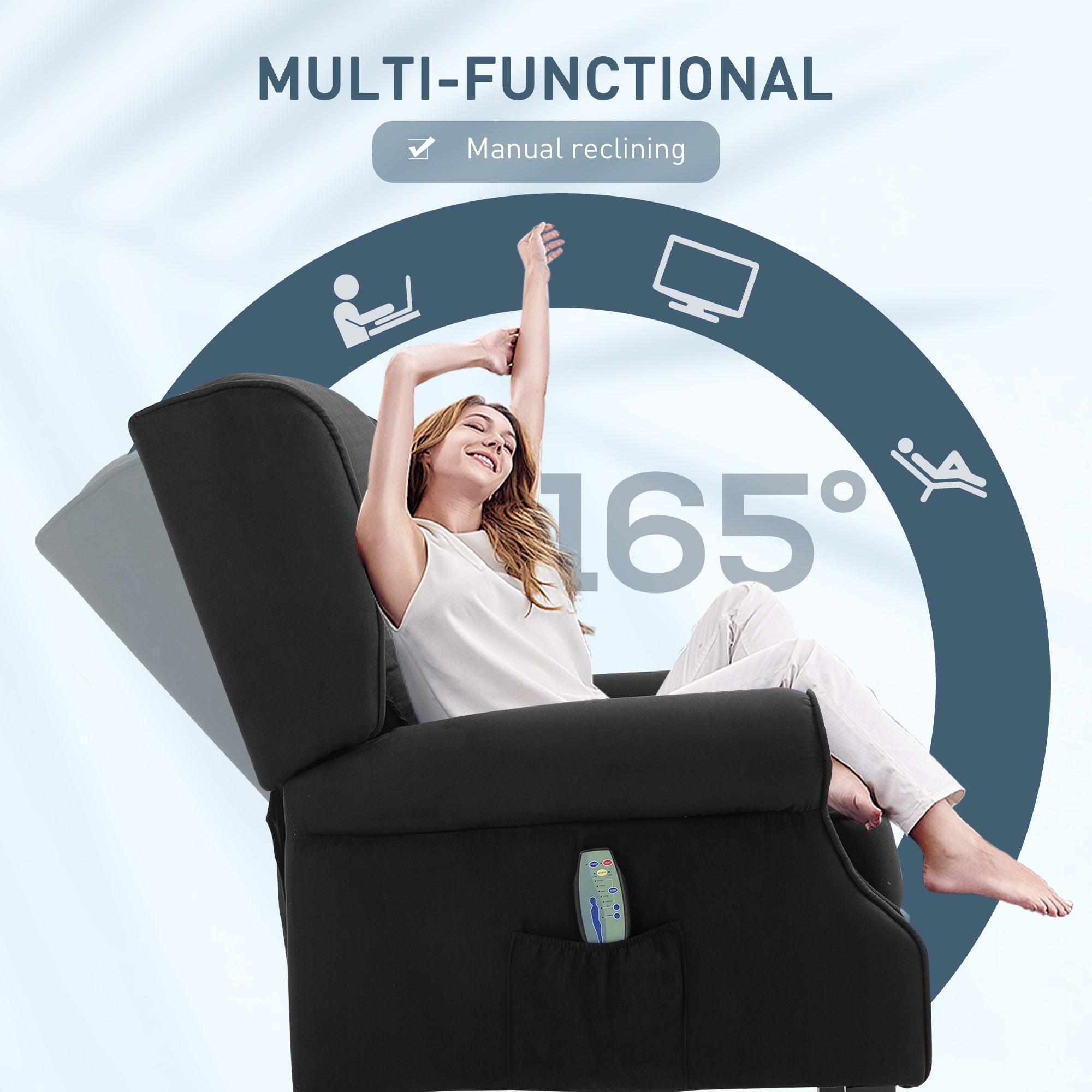 Wingback Recliner Chair with Vibration Massage, Footrest and Heat Function, Black