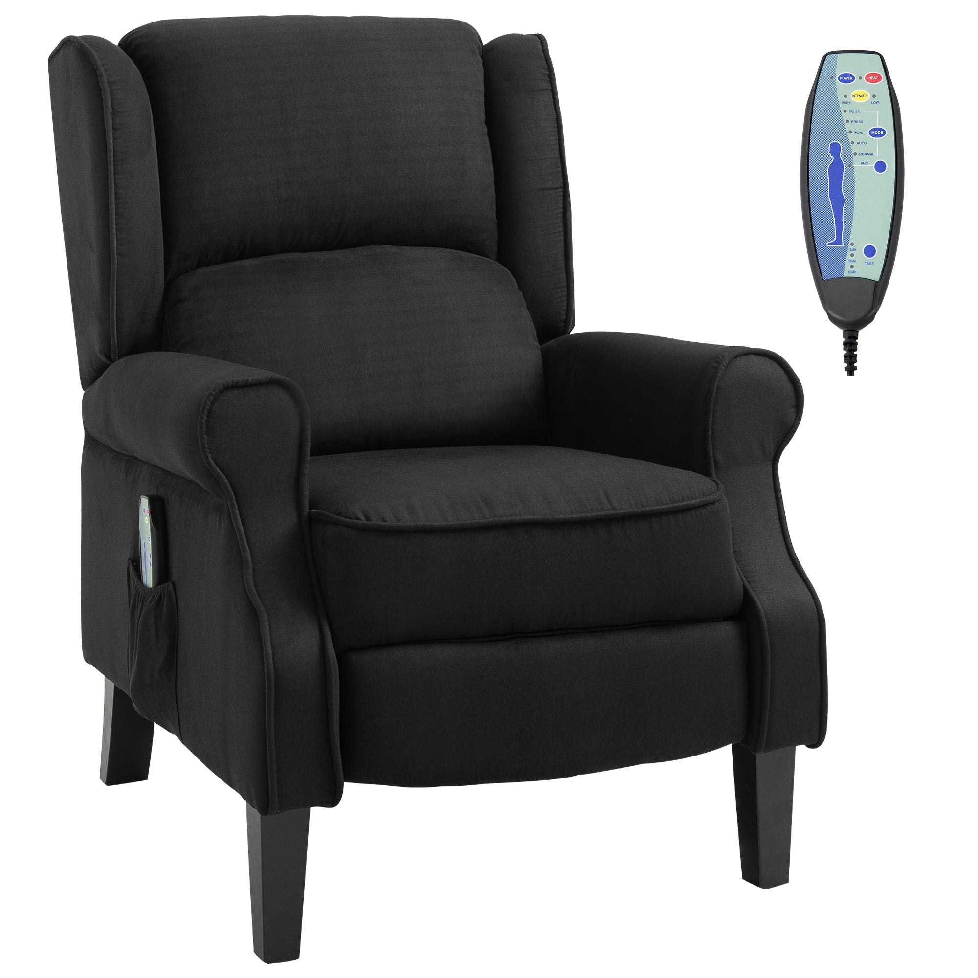 Wingback Recliner Chair with Vibration Massage, Footrest and Heat Function, Black