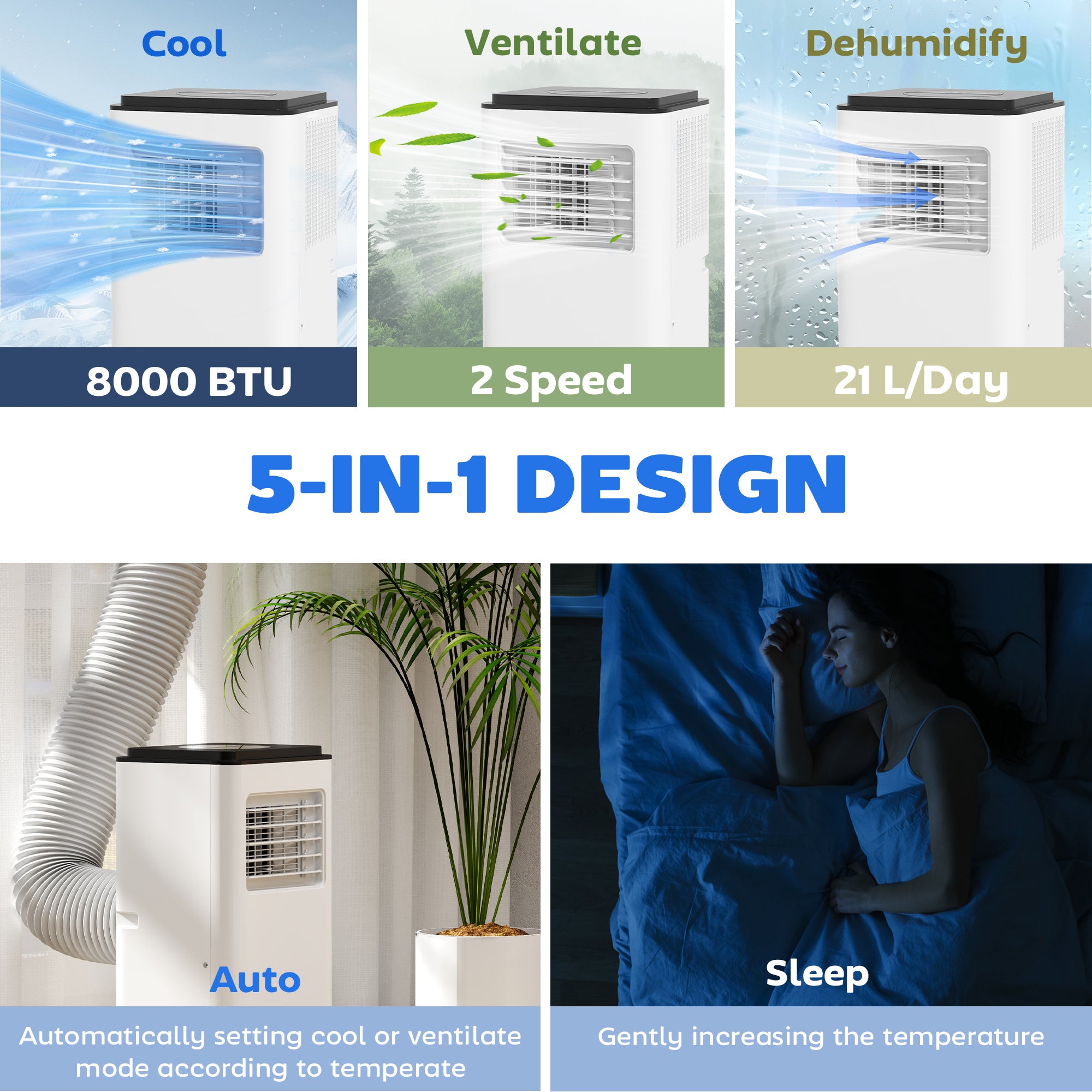 10000 BTU Portable Air Conditioner for Rooms Up to 440 Sq. Ft., 3-in-1 AC Unit with Cooling Fan, Dehumidifier, Auto, Sleep & Remote, 24H Timer On/Off, Window Installation Kit, White