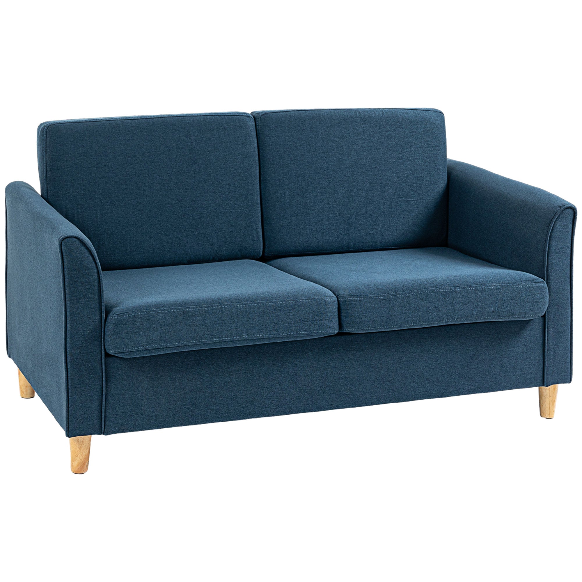 HOMCOM 2 Seater Sofa, Compact Loveseat, Fabric Couch with Wood Legs and Armrest, for Living Room and Home Office Blue