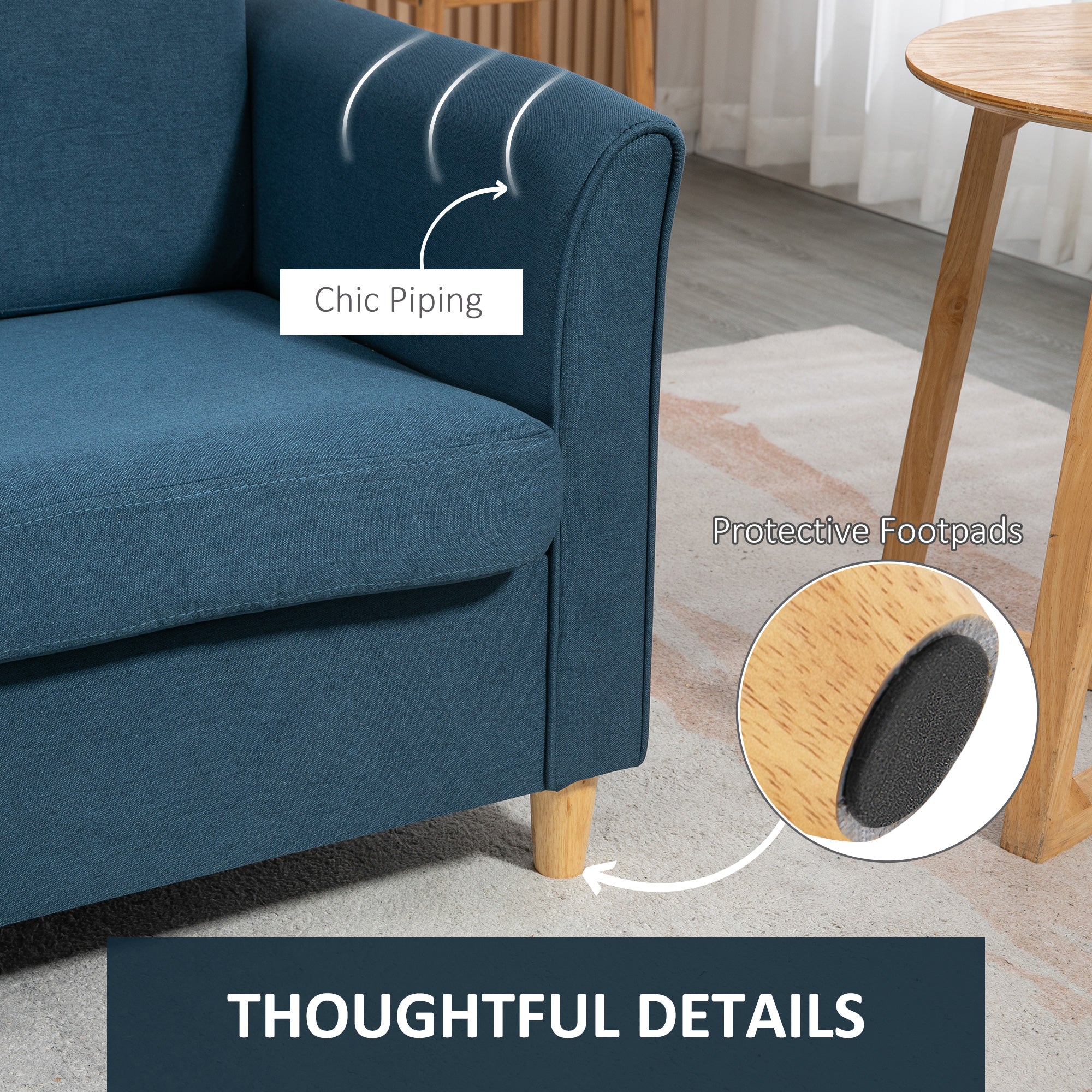 HOMCOM 2 Seater Sofa, Compact Loveseat, Fabric Couch with Wood Legs and Armrest, for Living Room and Home Office Blue