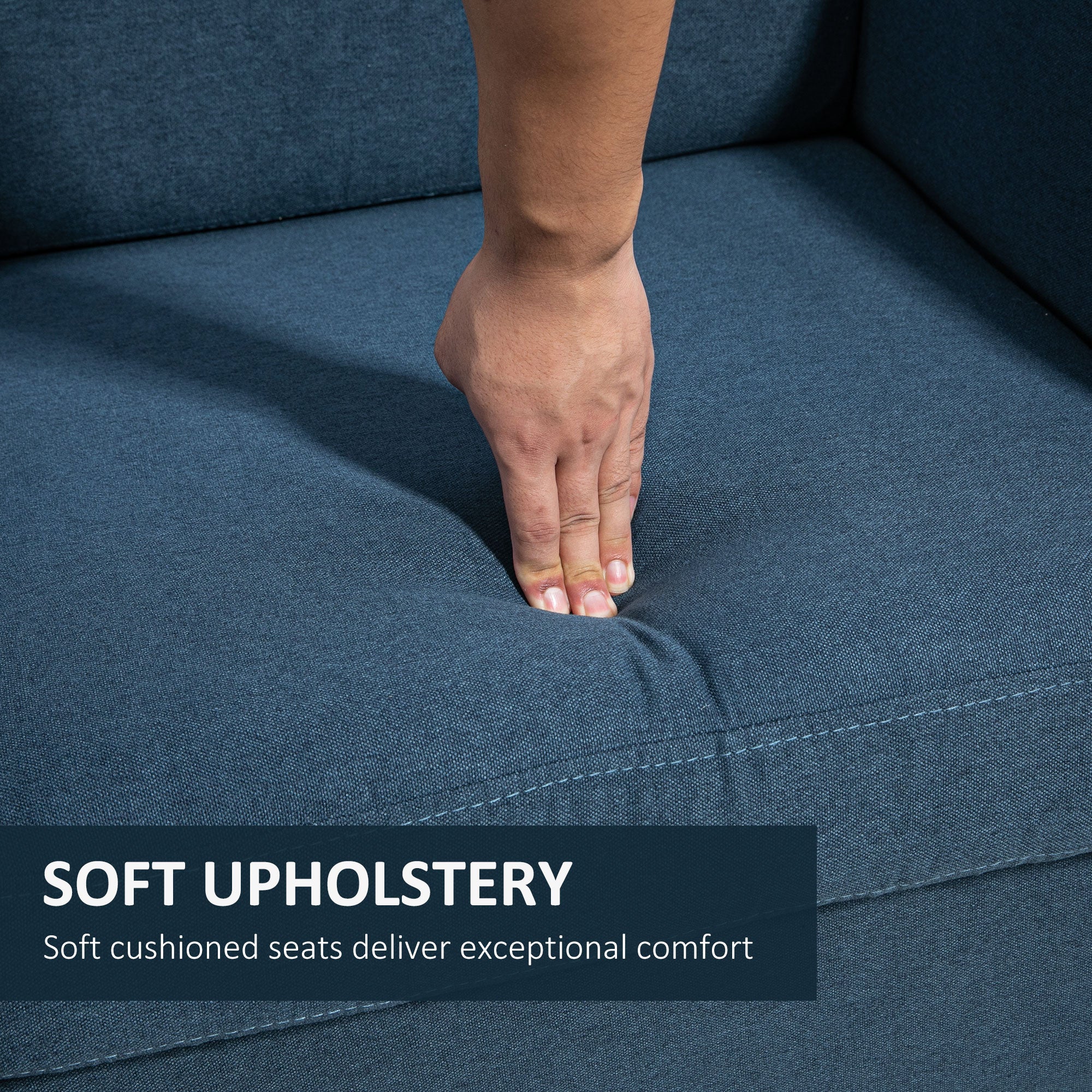 HOMCOM 2 Seater Sofa, Compact Loveseat, Fabric Couch with Wood Legs and Armrest, for Living Room and Home Office Blue