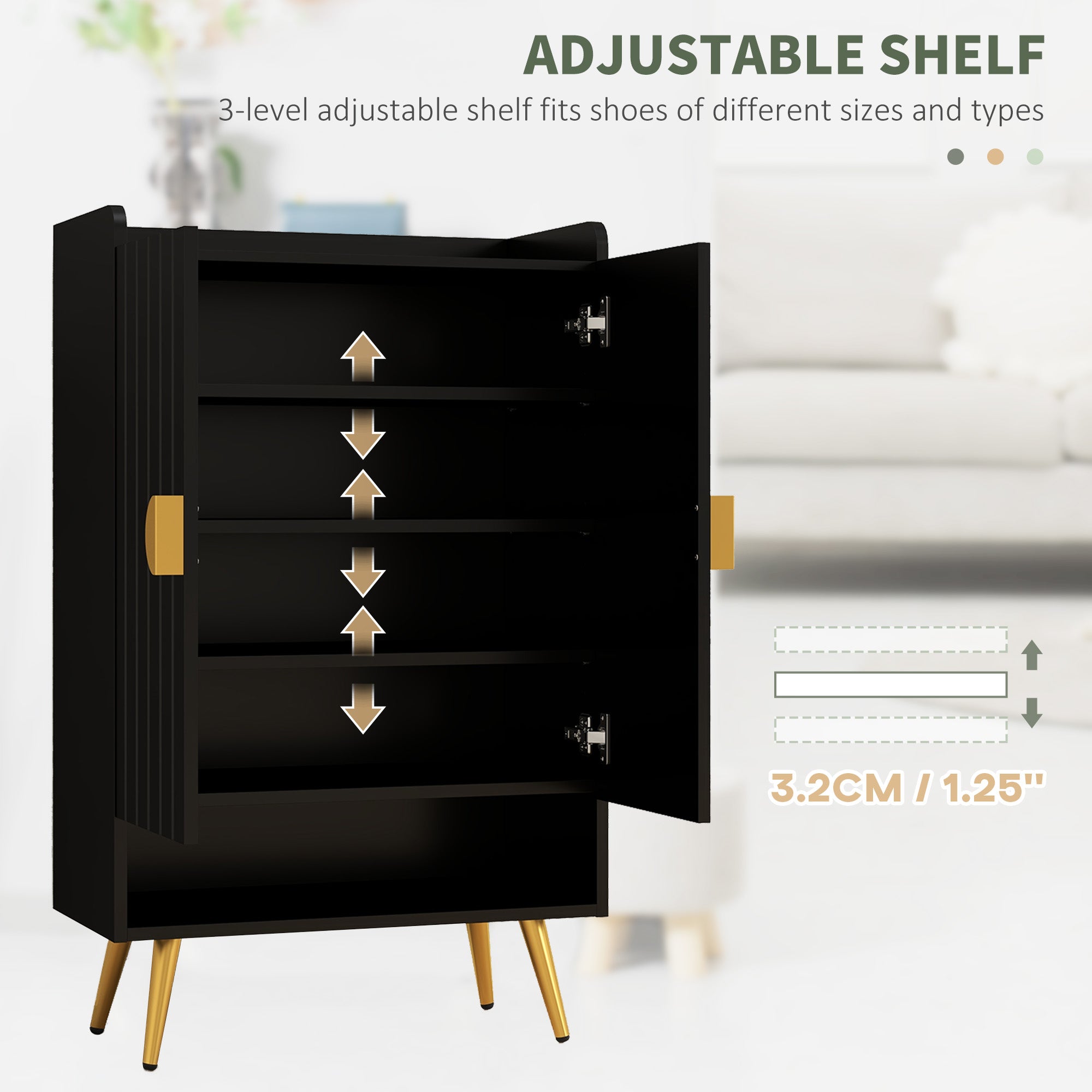 HOMCOM Narrow Shoe Cabinet for Entryway Shoe Storage Cabinet with 2 Doors, Adjustable Shelves and Open Shelf for 15 Pairs of Shoes, Black